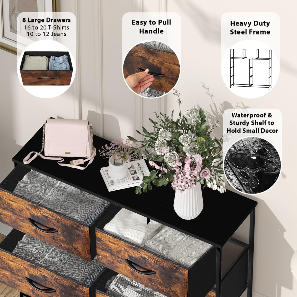 8-Drawer Fabric Dresser Storage for Bedroom, Closet, Hallway, Nursery