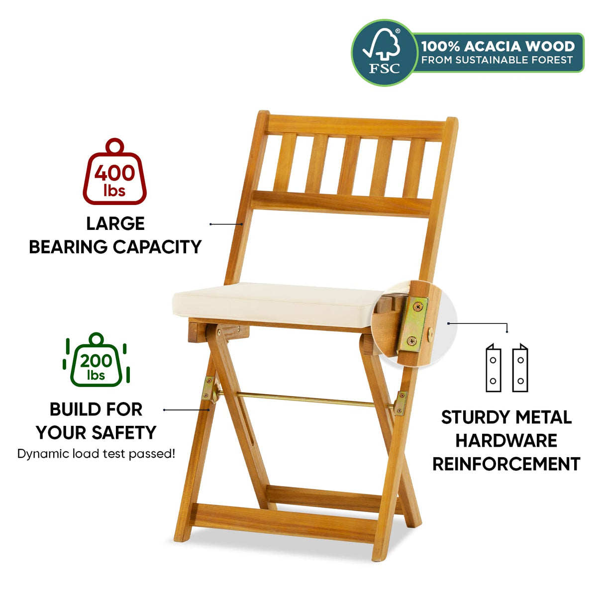 Square Table Heavy Duty 400lbs Capacity Patio Bistro Set 3 Piece Outdoor