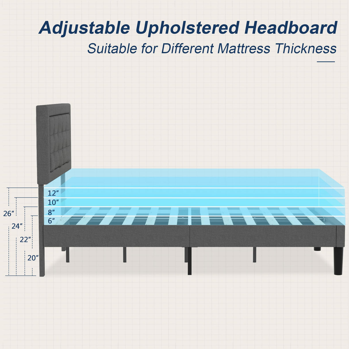 Twin Size Upholstered Bed Frame with Height