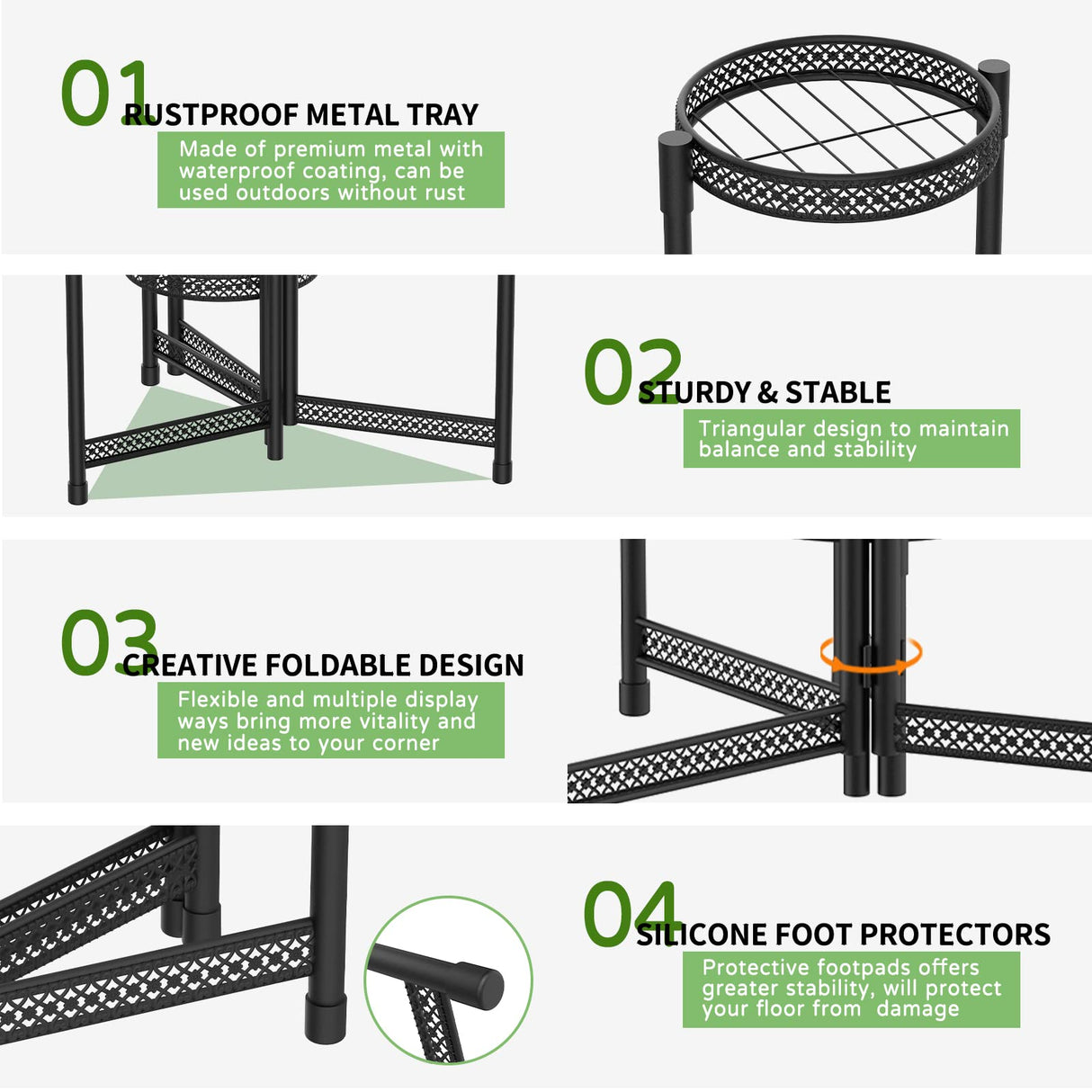5 Tier Foldable Metal Plant Stand Corner Tall Plant Shelf