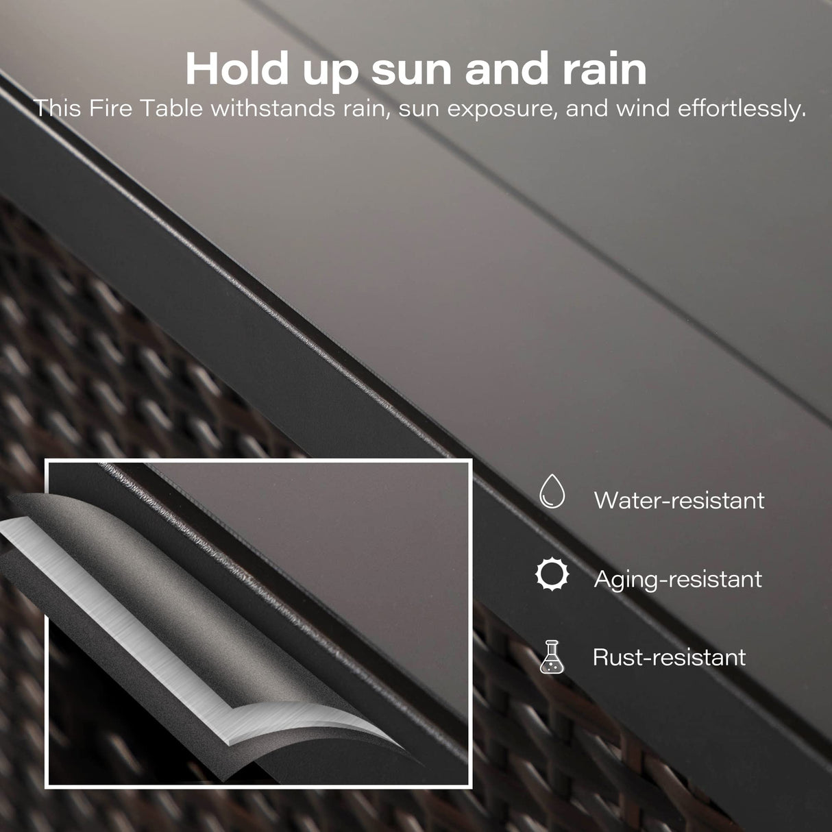 Fire Pit Table - 43 Inch Outdoor Rattan Propane Gas Fire Pit with Glass Wind Guard