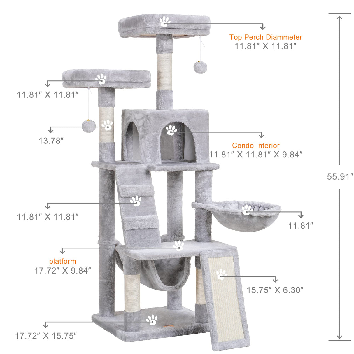 Cat Tree, Cat Tower for Indoor Cats,Multi-Level Cat Furniture Condo for Cats with Padded
