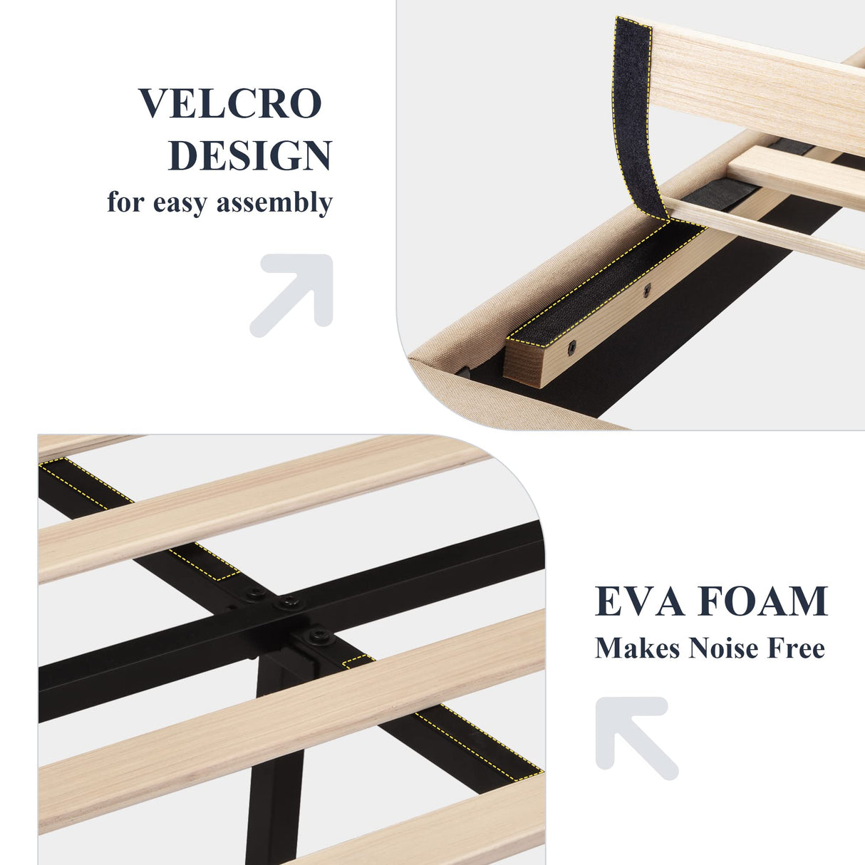 Full Size Platform Bed Frame with Fabric Upholstered Headboard