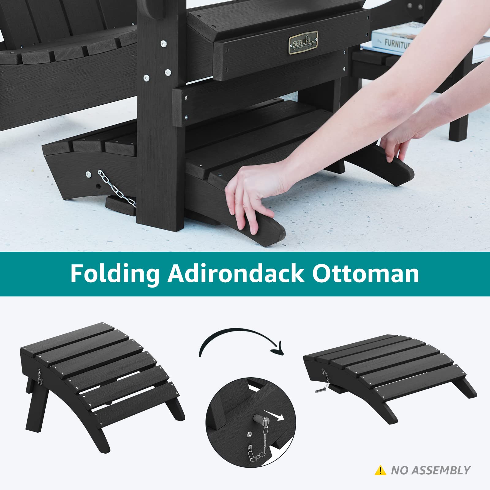 Folding Adirondack Ottoman, No-Assembly Footrest, Resistant  Footstool