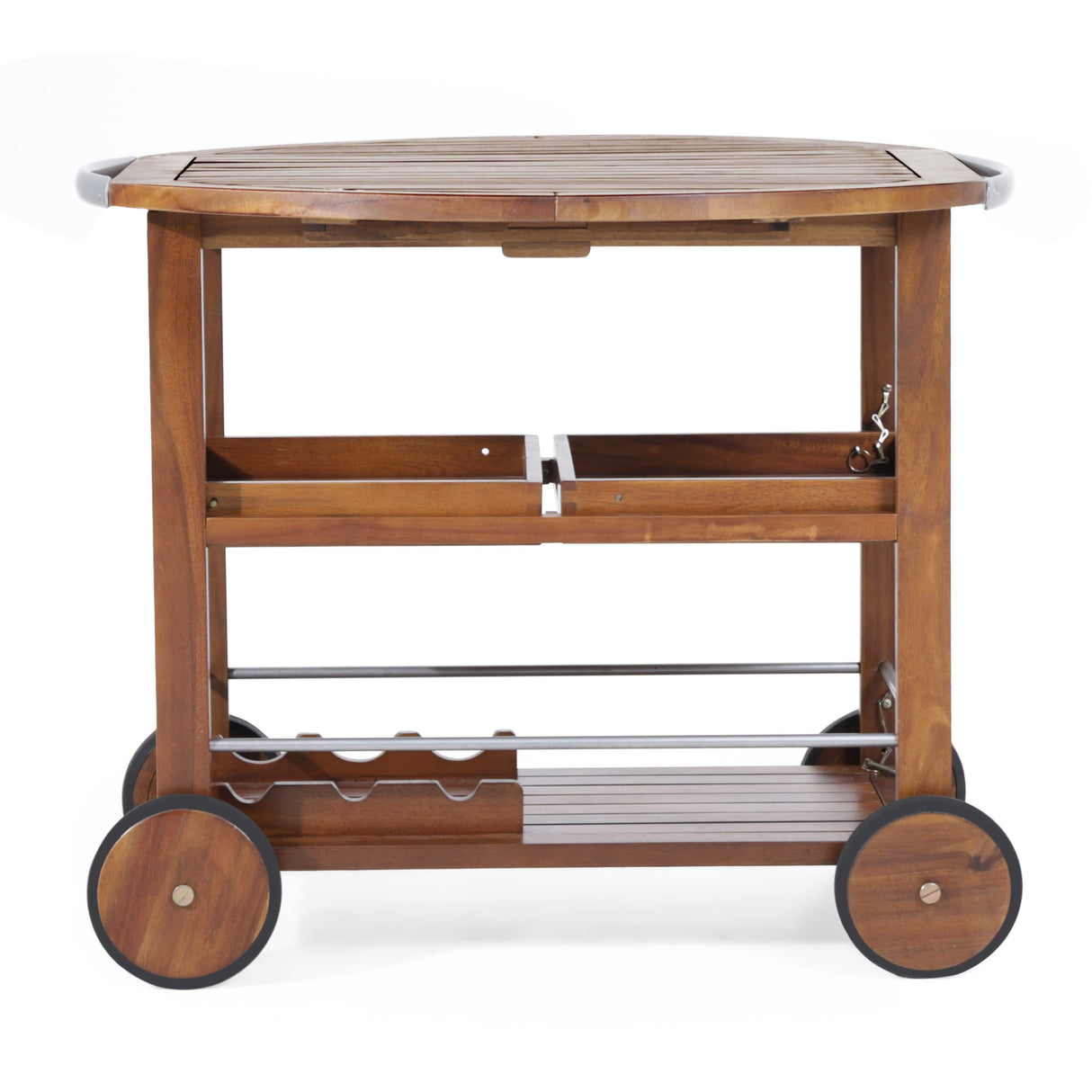 Tillary Tiller Outdoor Acacia Wood Bar Cart Aluminum Accents