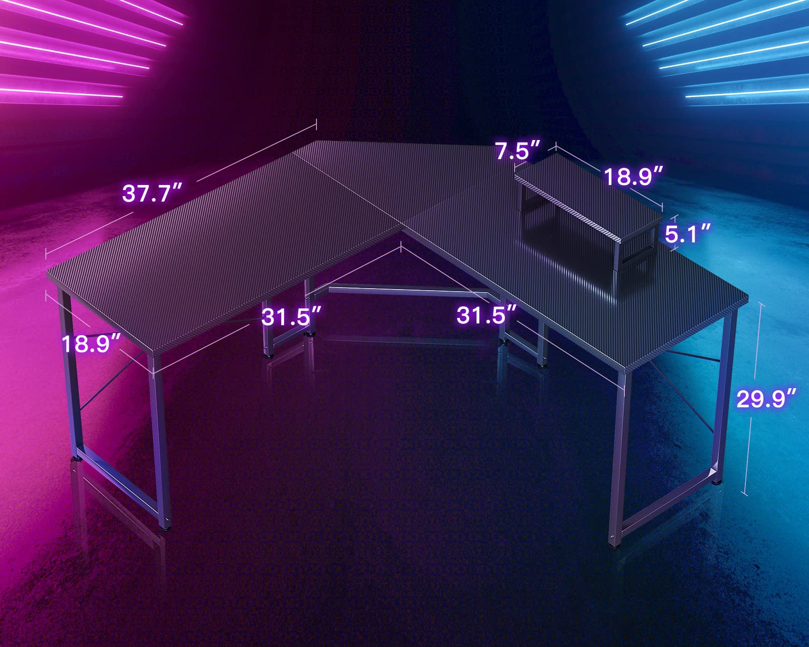 L Shaped Gaming Desk, 51 Inch Computer Desk with Monitor Stand