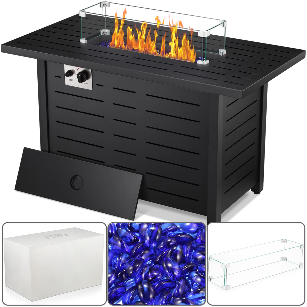 Fire Pit Propane Gas FirePit Table 43" Outdoor Fire Pit Tabletop with Lid