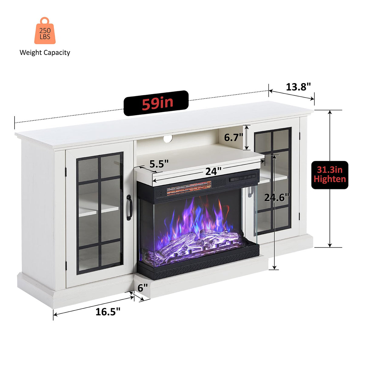Fireplace TV Stand with 3-Sided Glass Electric Fireplace