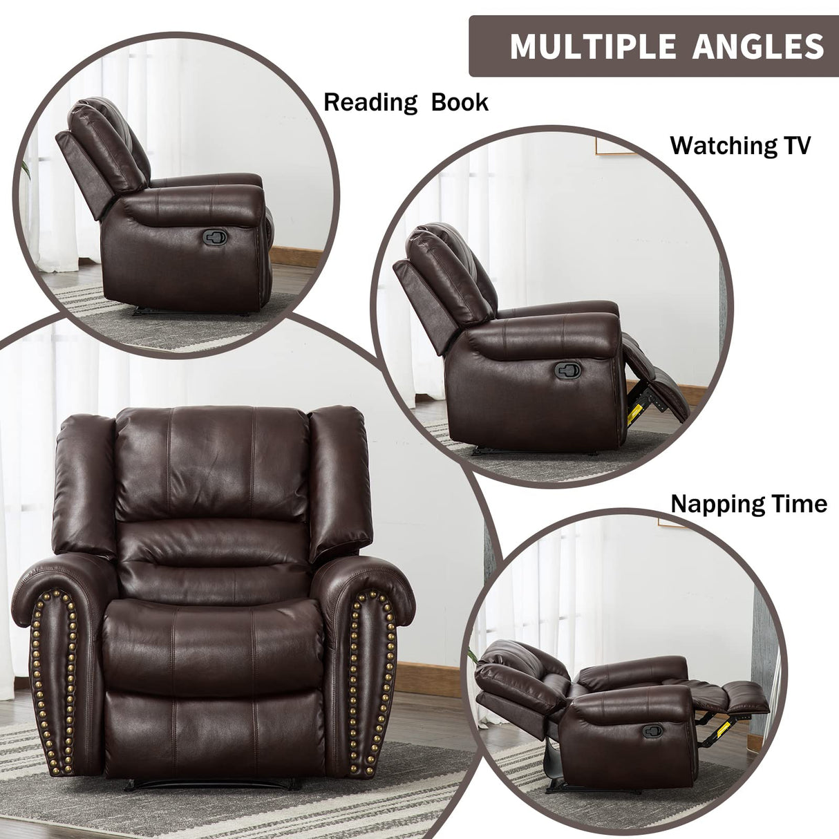 VintaRest Manual Leather Recliner with Overstuffed Backrest