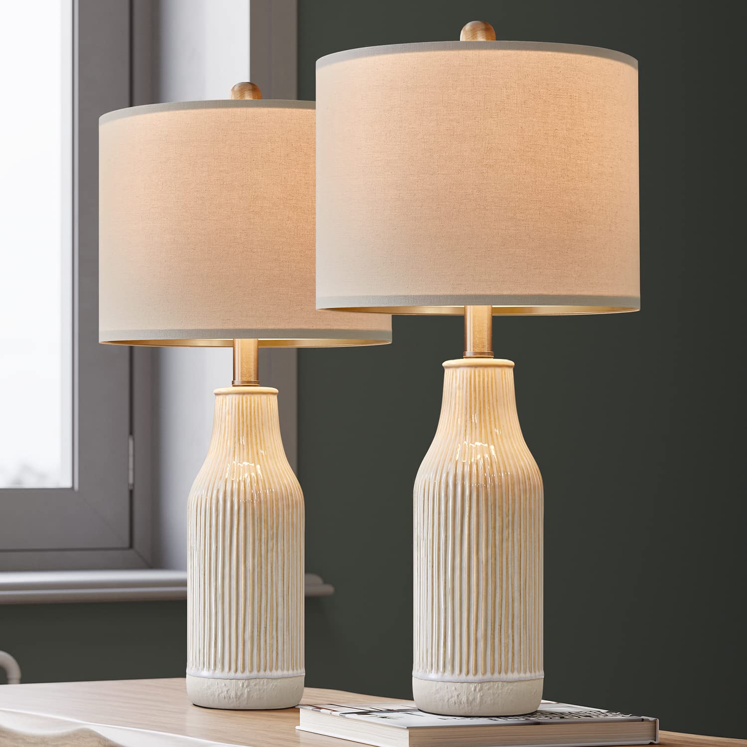 23.25 inches Modern Ceramic Table Lamp Set of 2 for Living Room