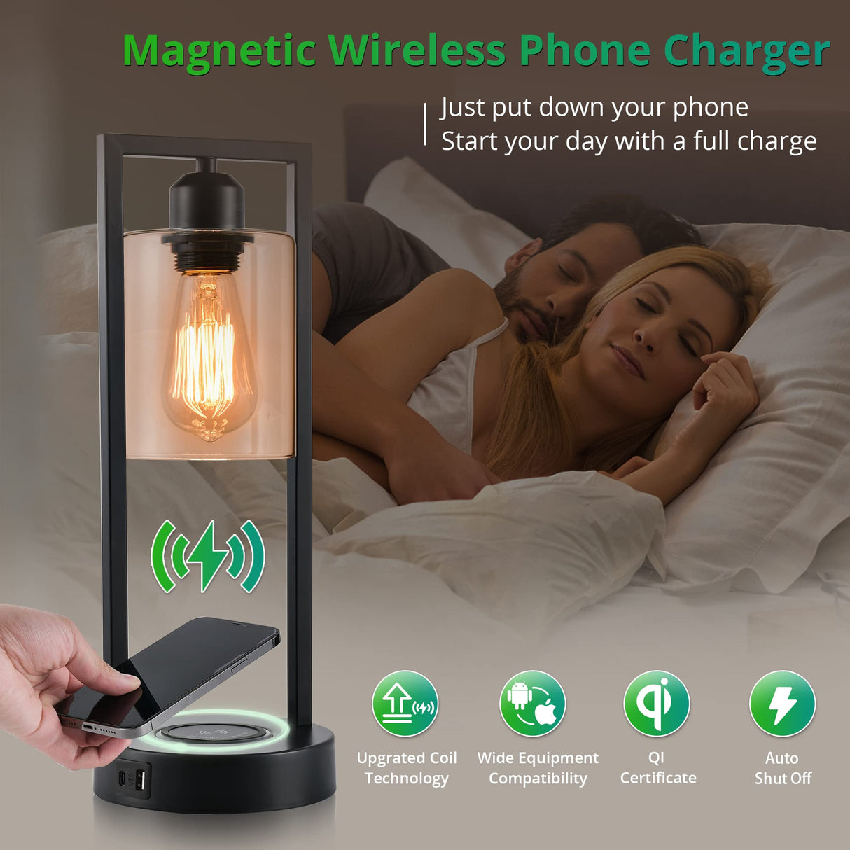 Set of 2 Wireless Charging Table Lamps with AC Outlet and 2 USB Ports