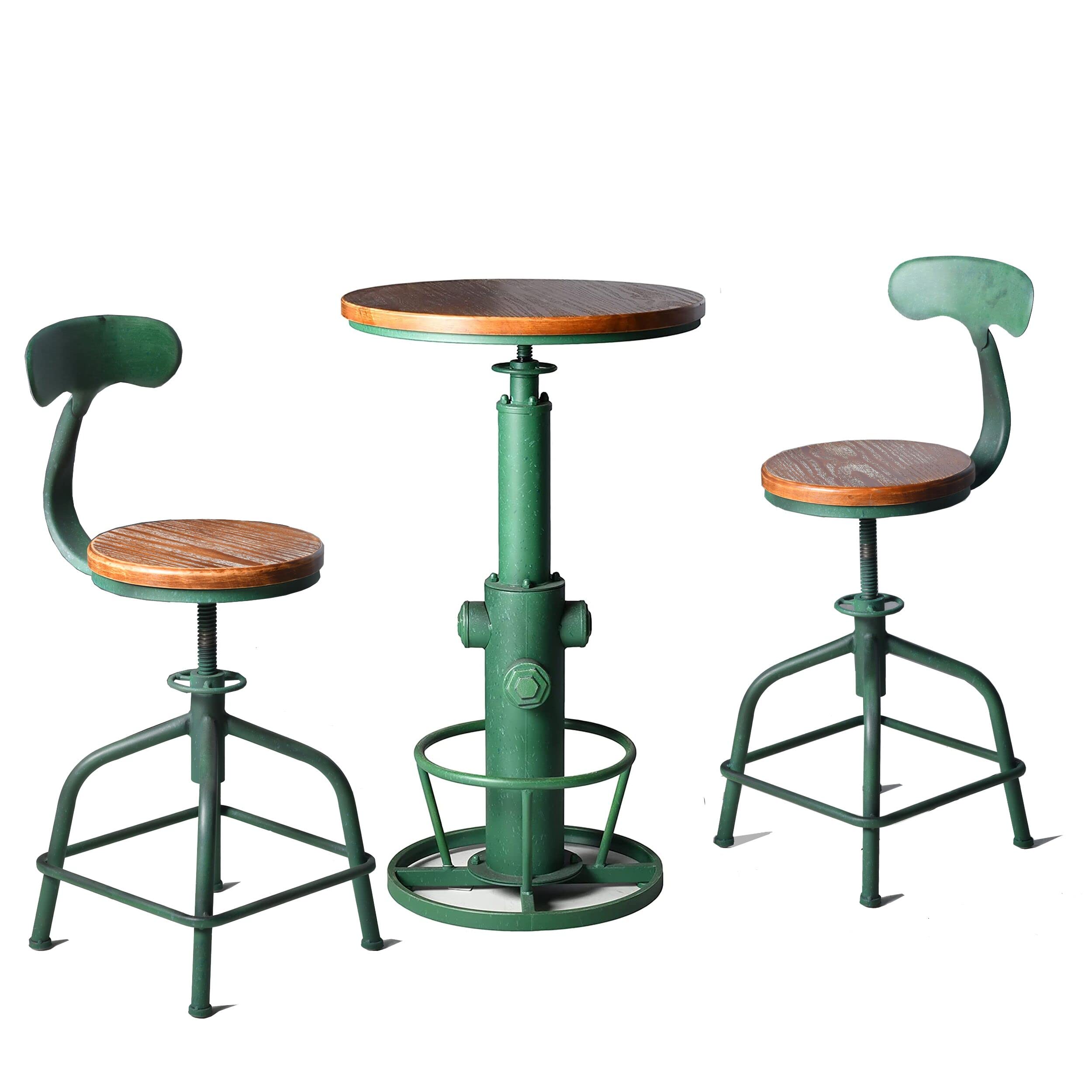 3-Piece Pub Bar Set Industrial Round Bar Table and Adjustable Swivel Stools