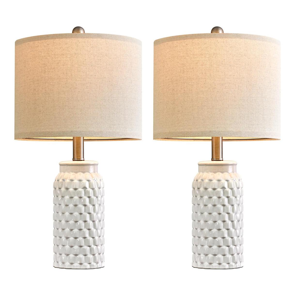 20.5 inches Modern Ceramic White Bedside Lamp Set of 2