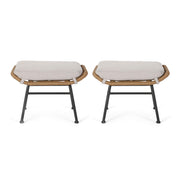 Gloria Outdoor Wicker Ottoman (Set of 2), Light Brown, Beige, and Black