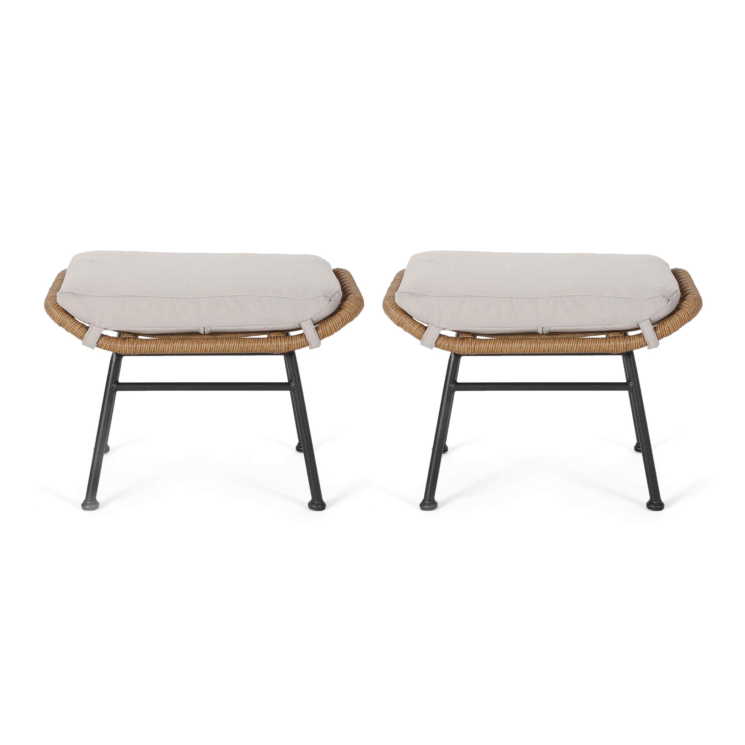 Gloria Outdoor Wicker Ottoman (Set of 2), Light Brown, Beige, and Black