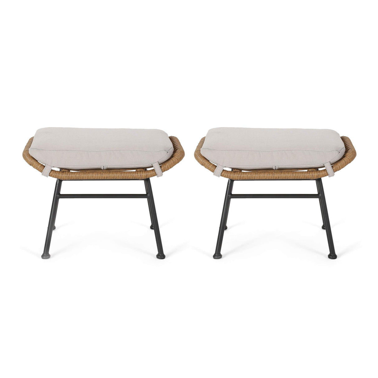 Gloria Outdoor Wicker Ottoman (Set of 2), Light Brown, Beige, and Black