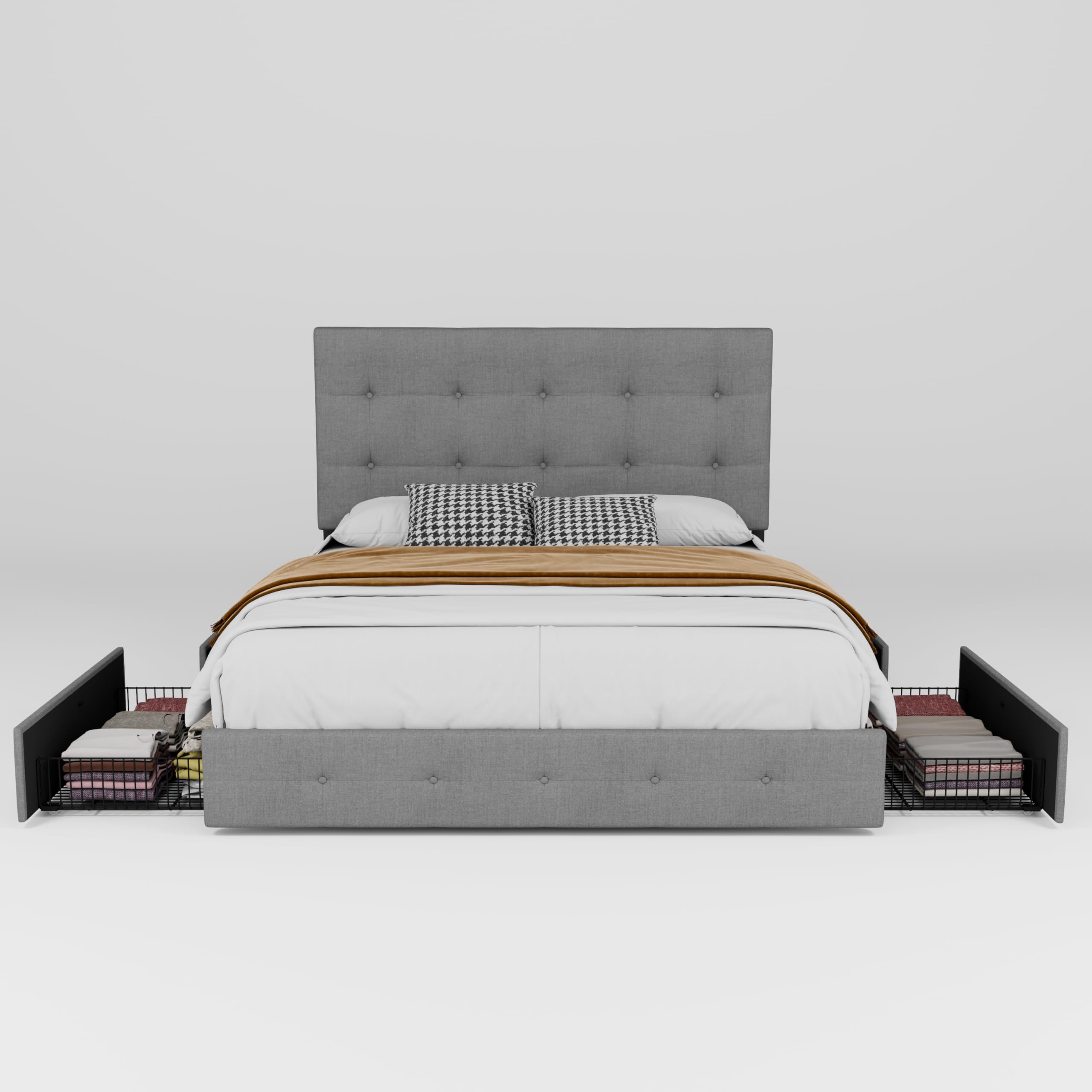Upholstered Queen Platform Bed Frame with Adjustable Headboard