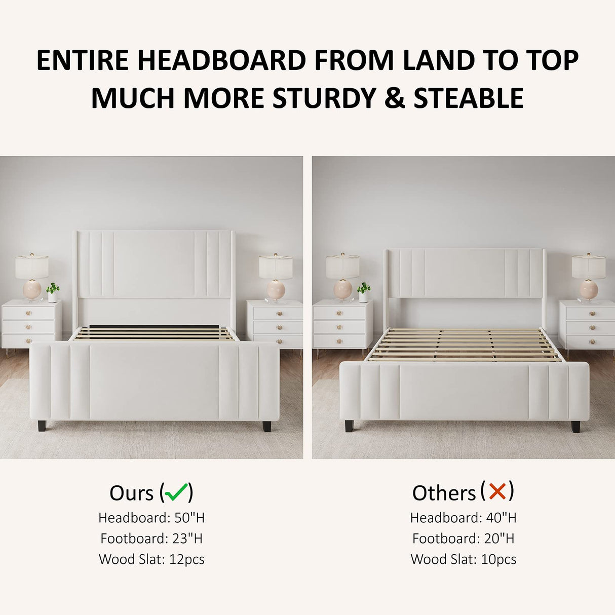 Queen Size Platform Bed Frame, Upholstered Bed with Vertical Channel Tufted Wingback