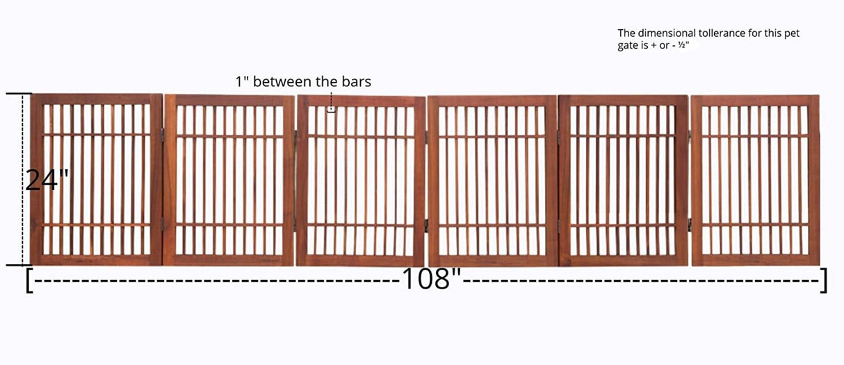 Pet Dog Gate Extra Wide Strong and Durable Freestanding Folding Acacia Wood Hardwood