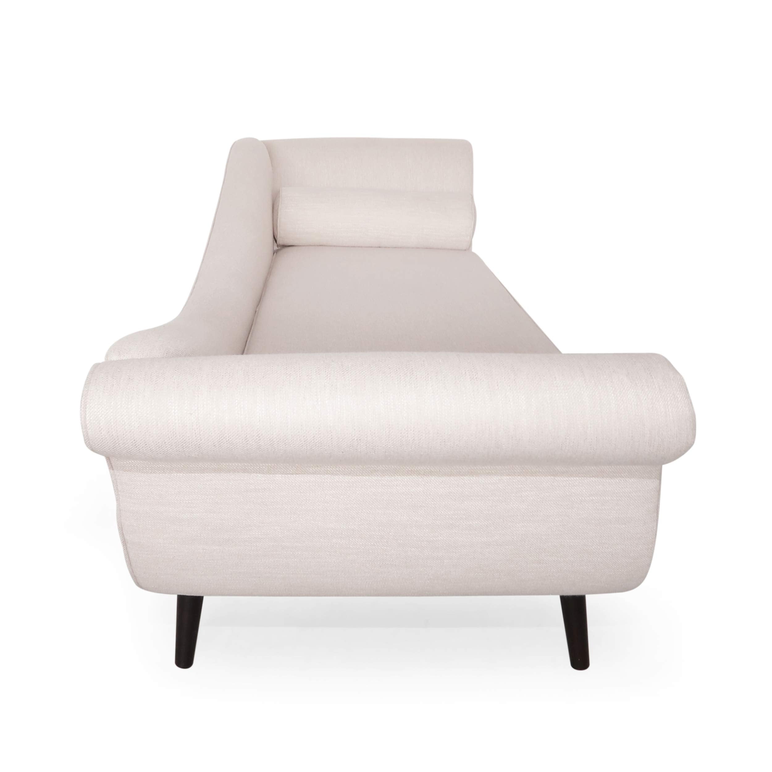 Chaise Lounge ,Polyester and Birch Wood, Beige + Dark Brown