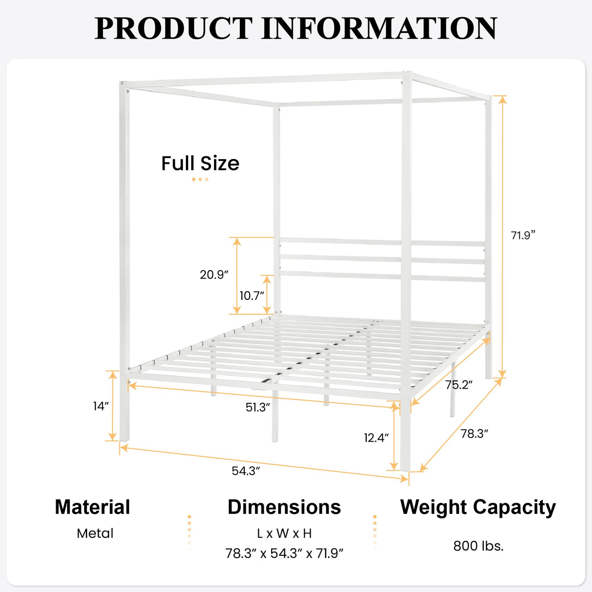 Metal Canopy Bed Frame Full Size/Mattress Foundation