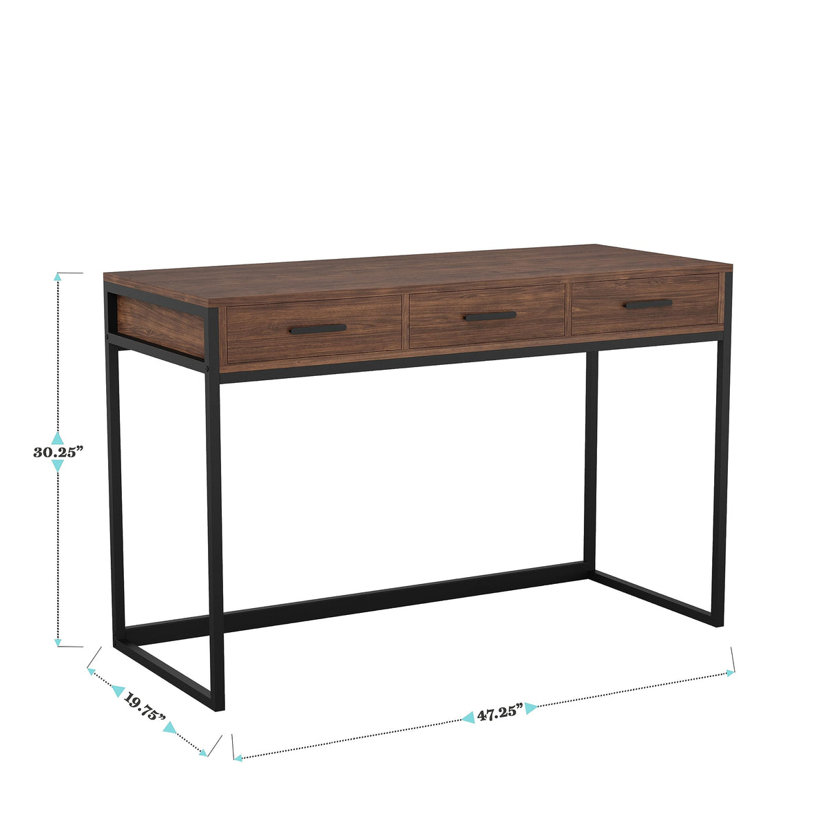 Ollie Home Office Desk with 3 Drawers in Walnut Wood Grain