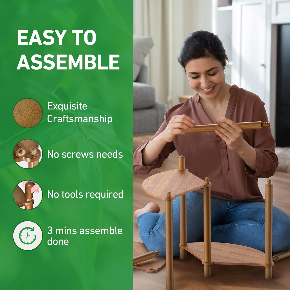 Enisudo 3-Tier Bamboo Plant Stand, Natural Rattan & Walnut Finish