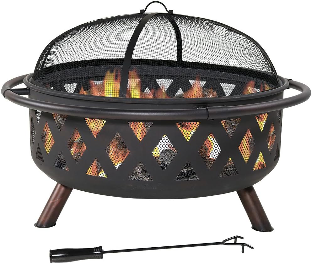 Black Crossweave Large Outdoor Fire Pit - 36-Inch Wood-Burning Fire Pit