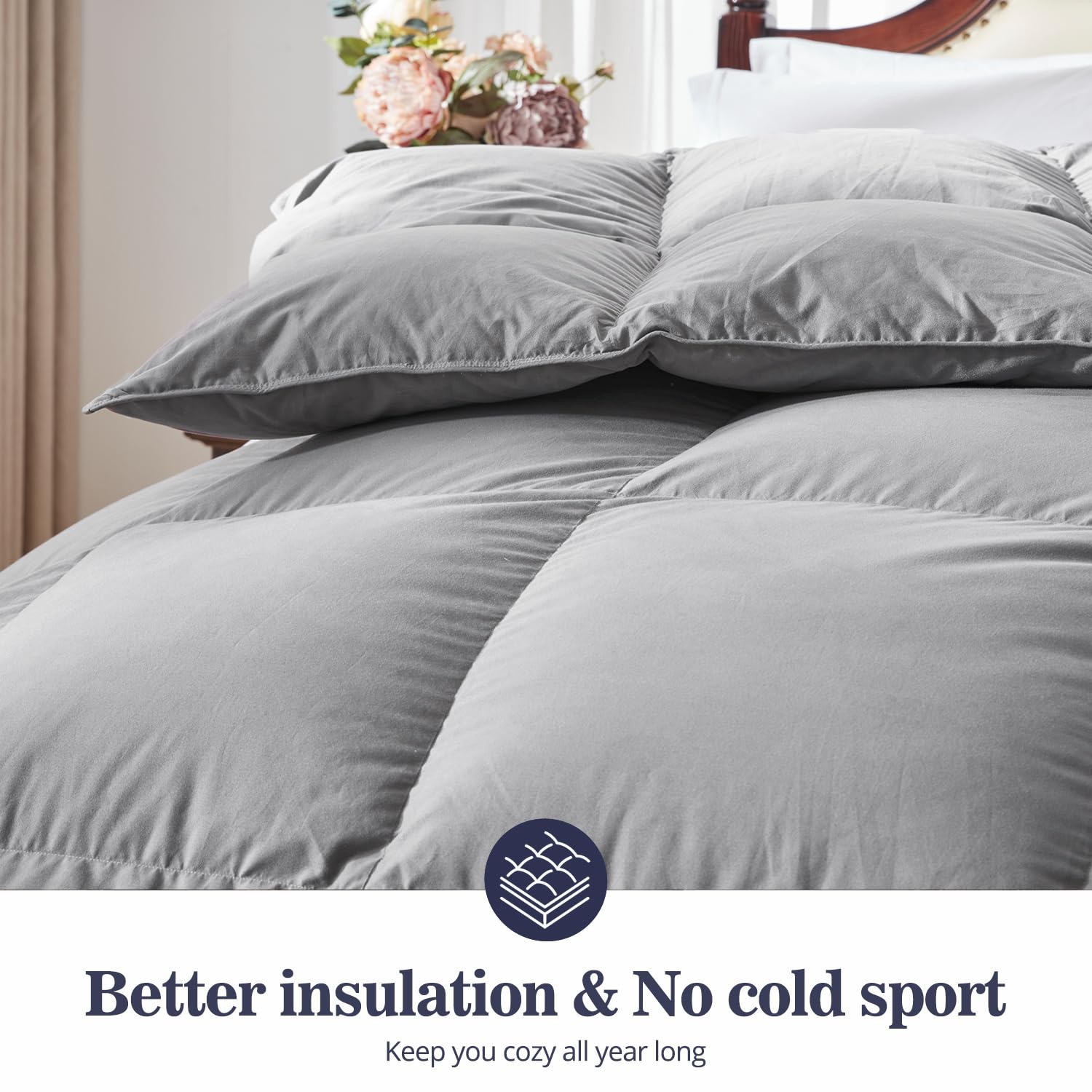 Fluffy Down Comforter California King Size All Season Duvet Insert Ultra-Soft Cotton Shell