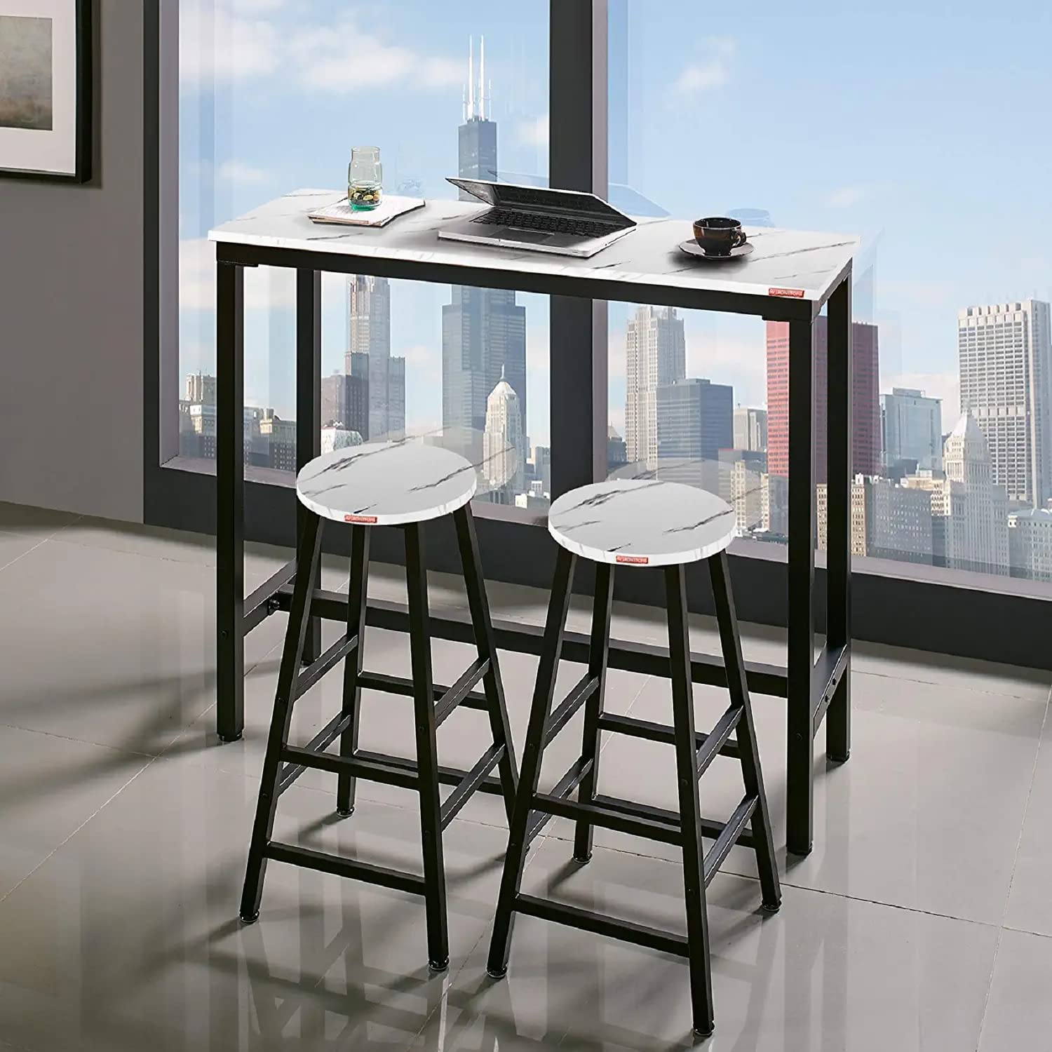 ๐ฎ๐ฉ๐ ๐ซ๐๐๐๐ 39.4โ Bar Table White Marble Industrial Pub Dining Height Table