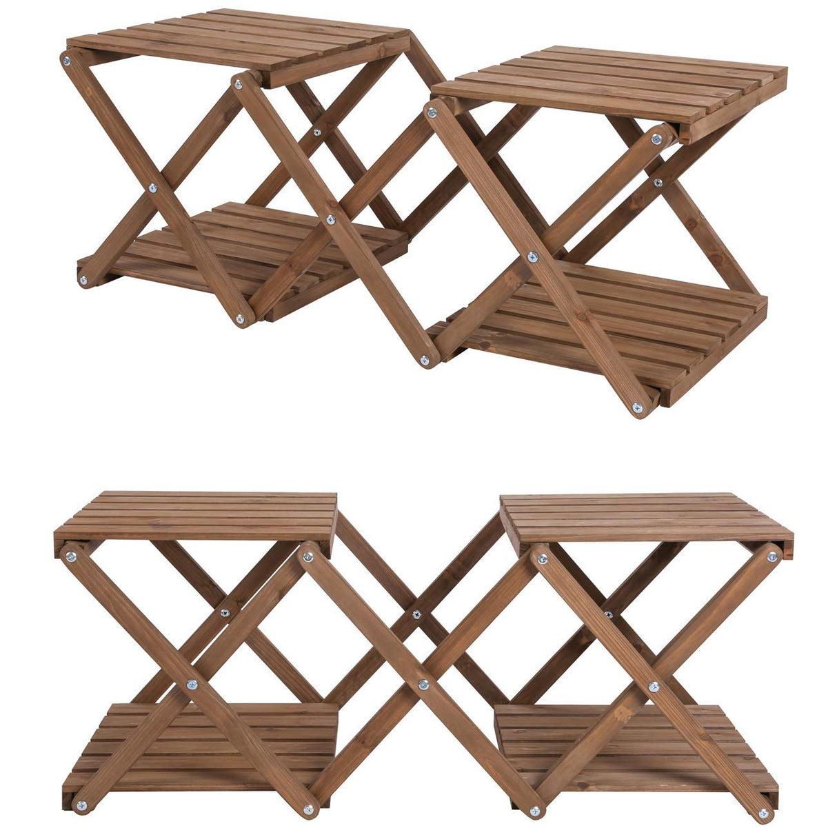 Foldable 4-Tier Wooden Plant Stand & Storage Rack