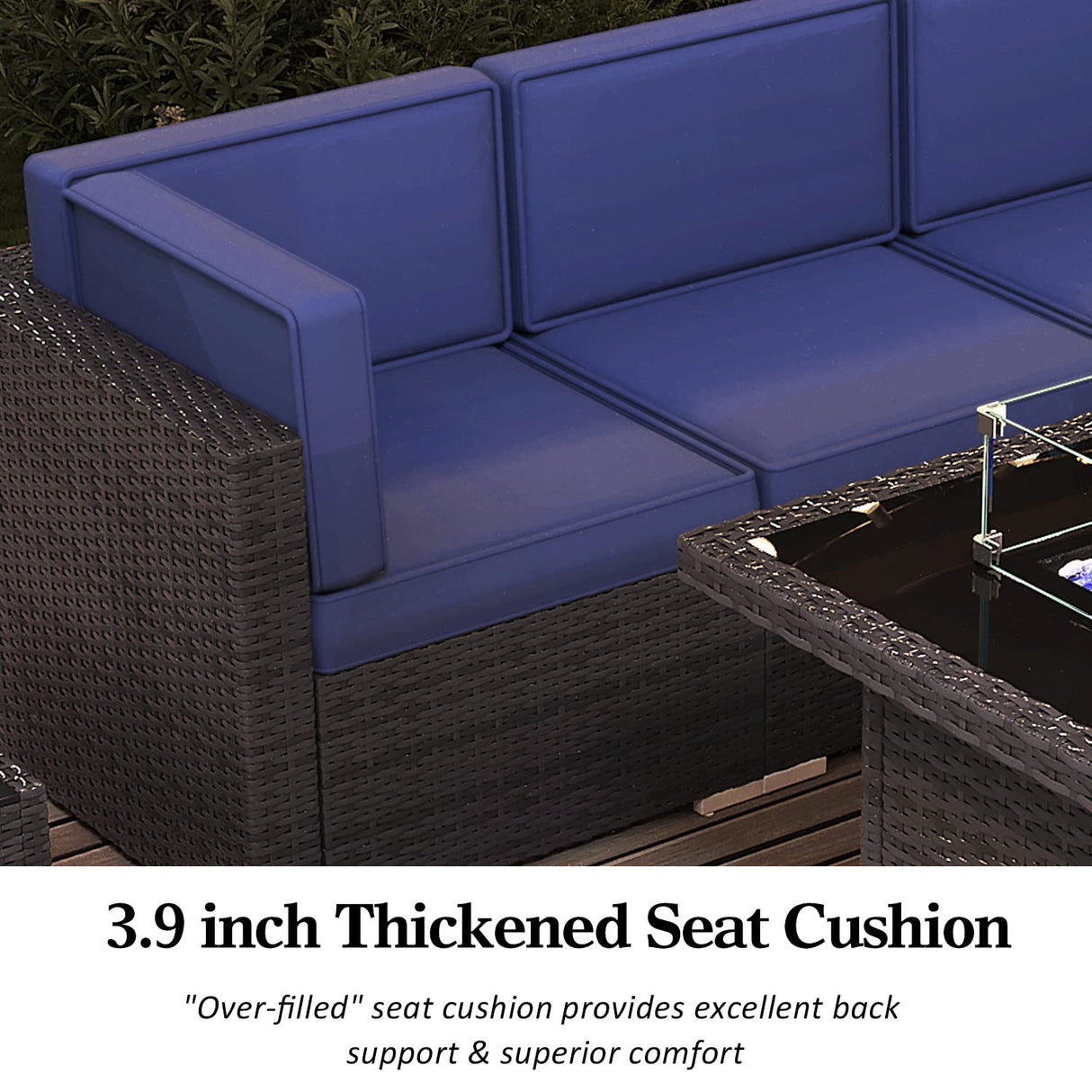 8 Pieces Outdoor Patio Furniture Set with 44" Fire Pit Table Brown Rattan