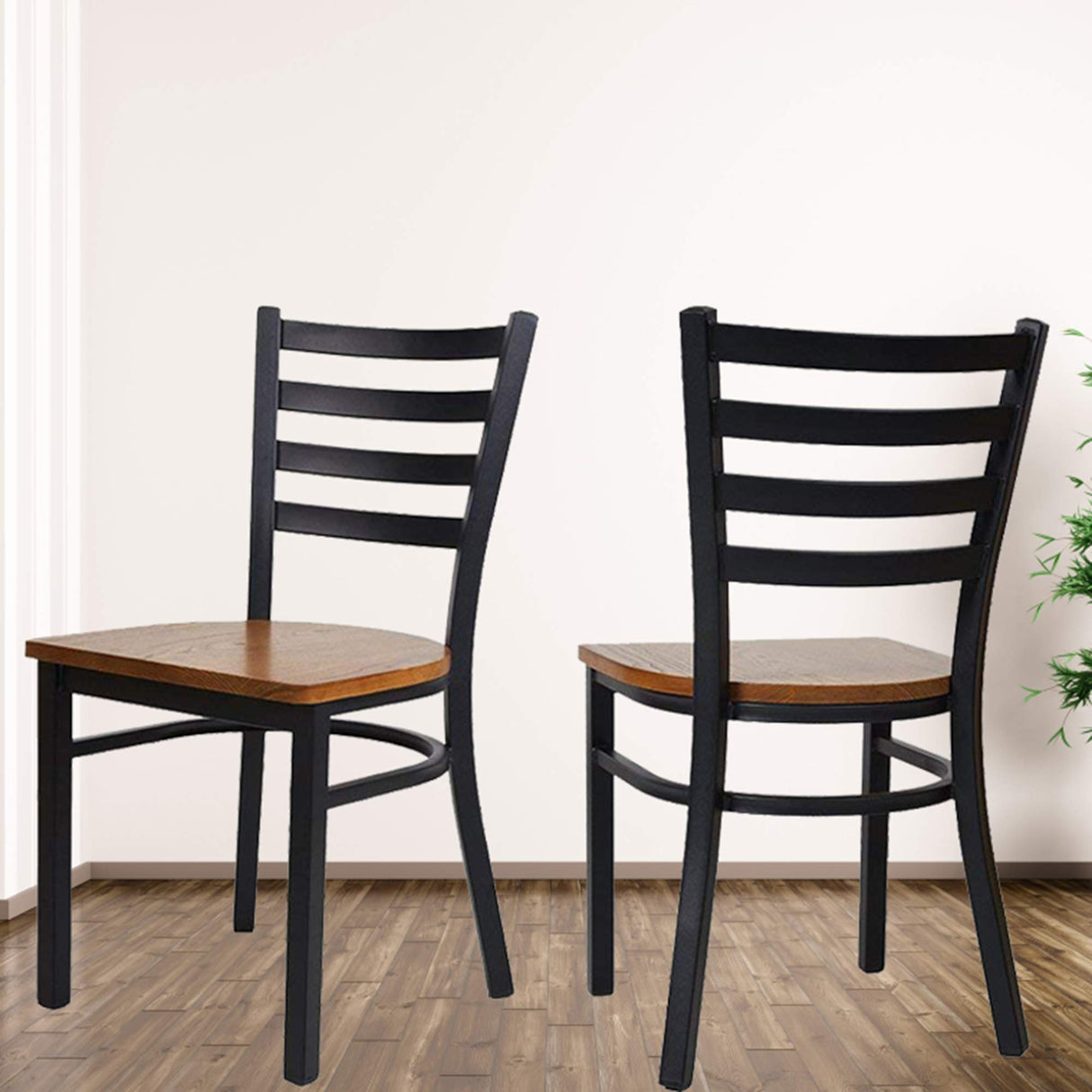 Black Metal Dining Chairs Fully Assembled with Solid Wood Seat