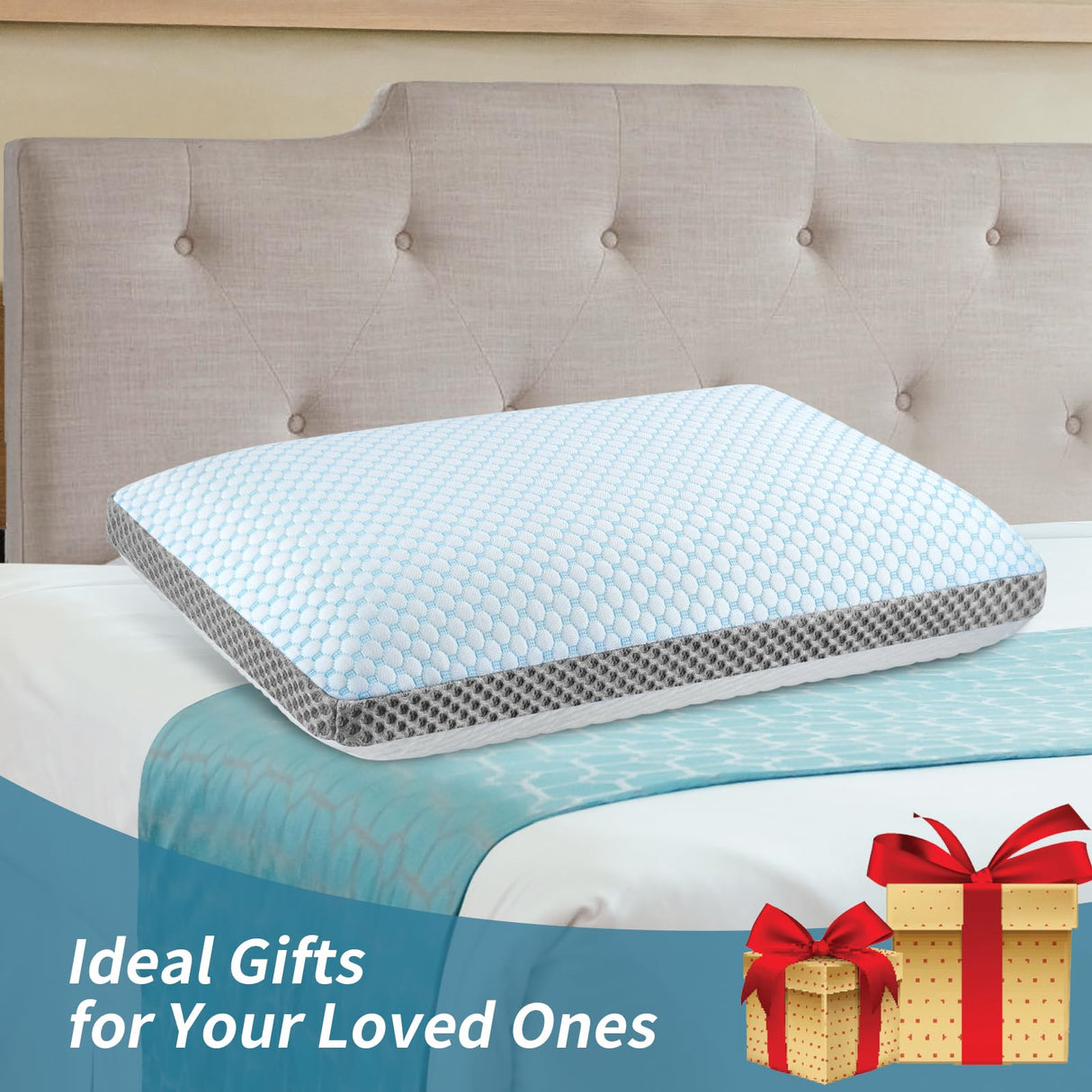 Memory Foam Pillows, Premium Bed Pillow with Dual-Sided Washable Cover