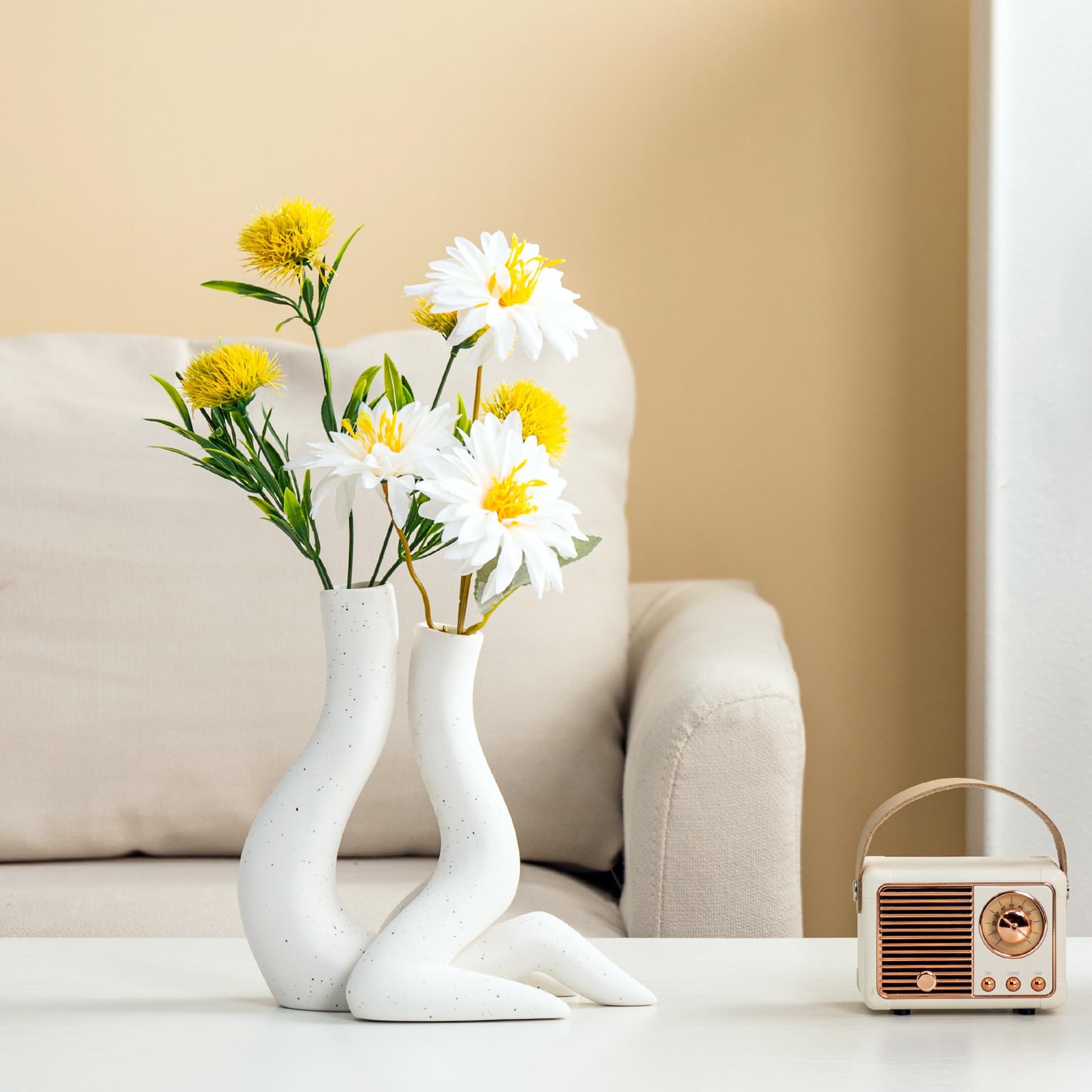 White Ceramic Vase Set of 2 Centerpieces Vases