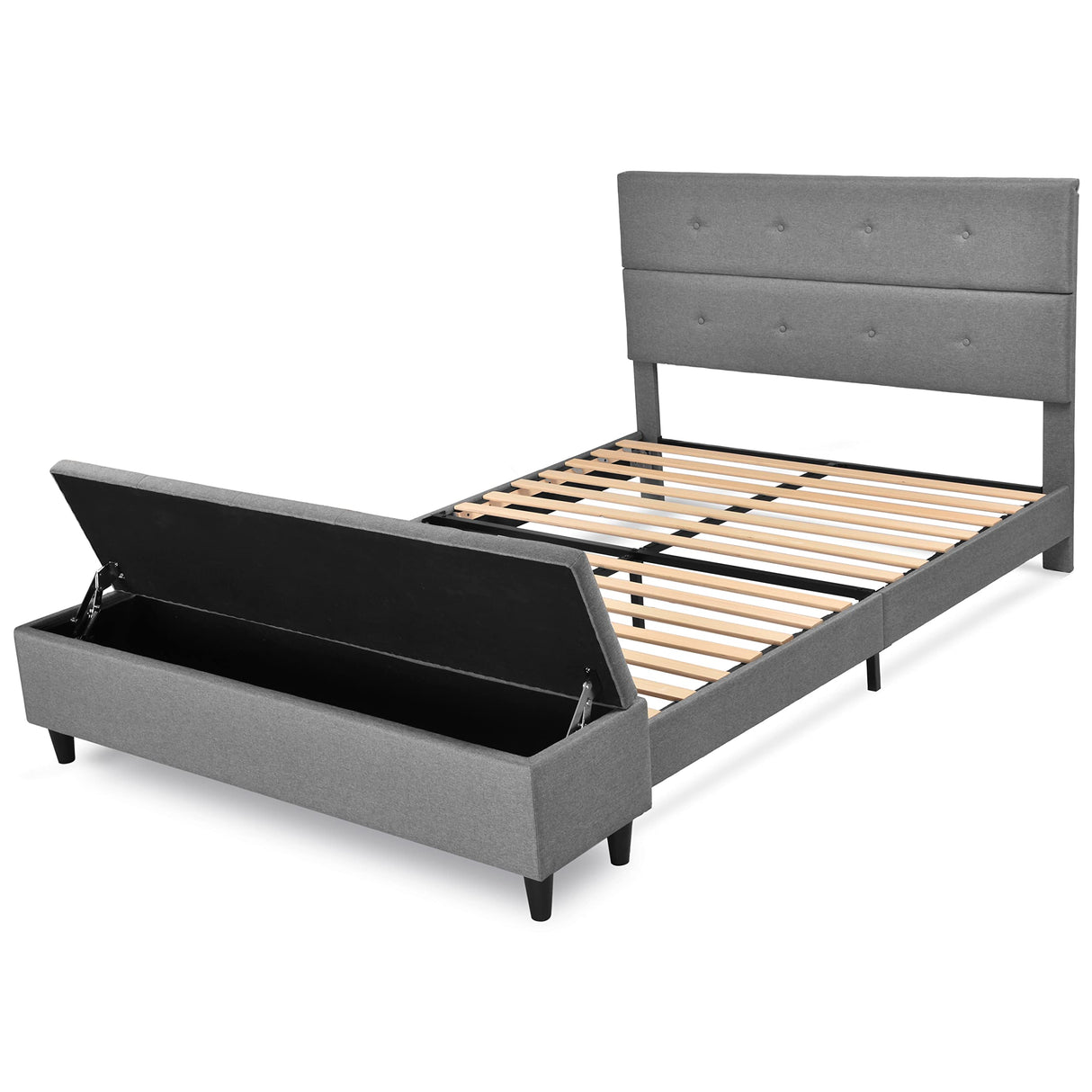 Queen Bed Frame with 120L Ottoman Storage, Upholstered Platform Bed Frame