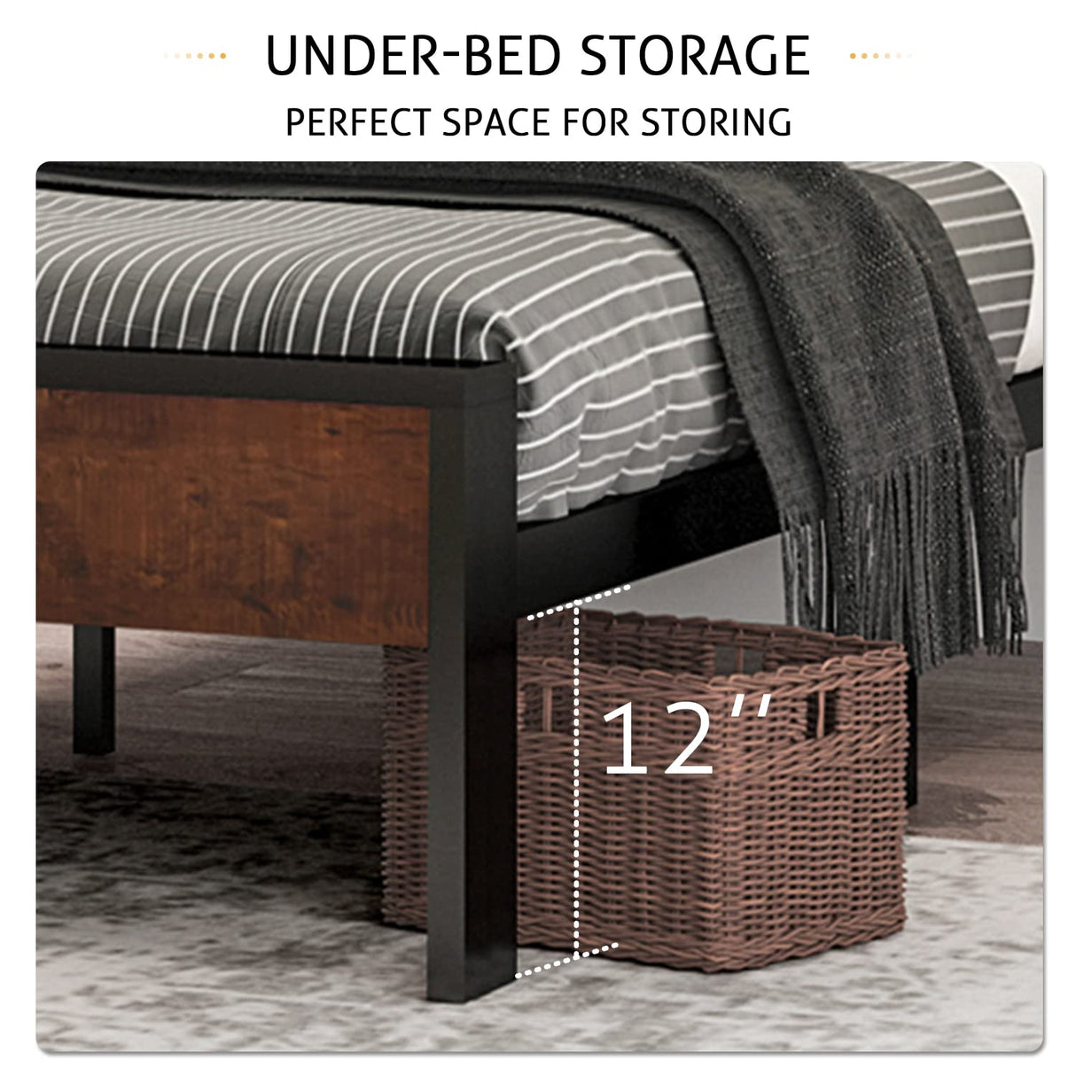 14 Inch Full Size Metal Platform Bed Frame with Wooden Headboard and Footboard