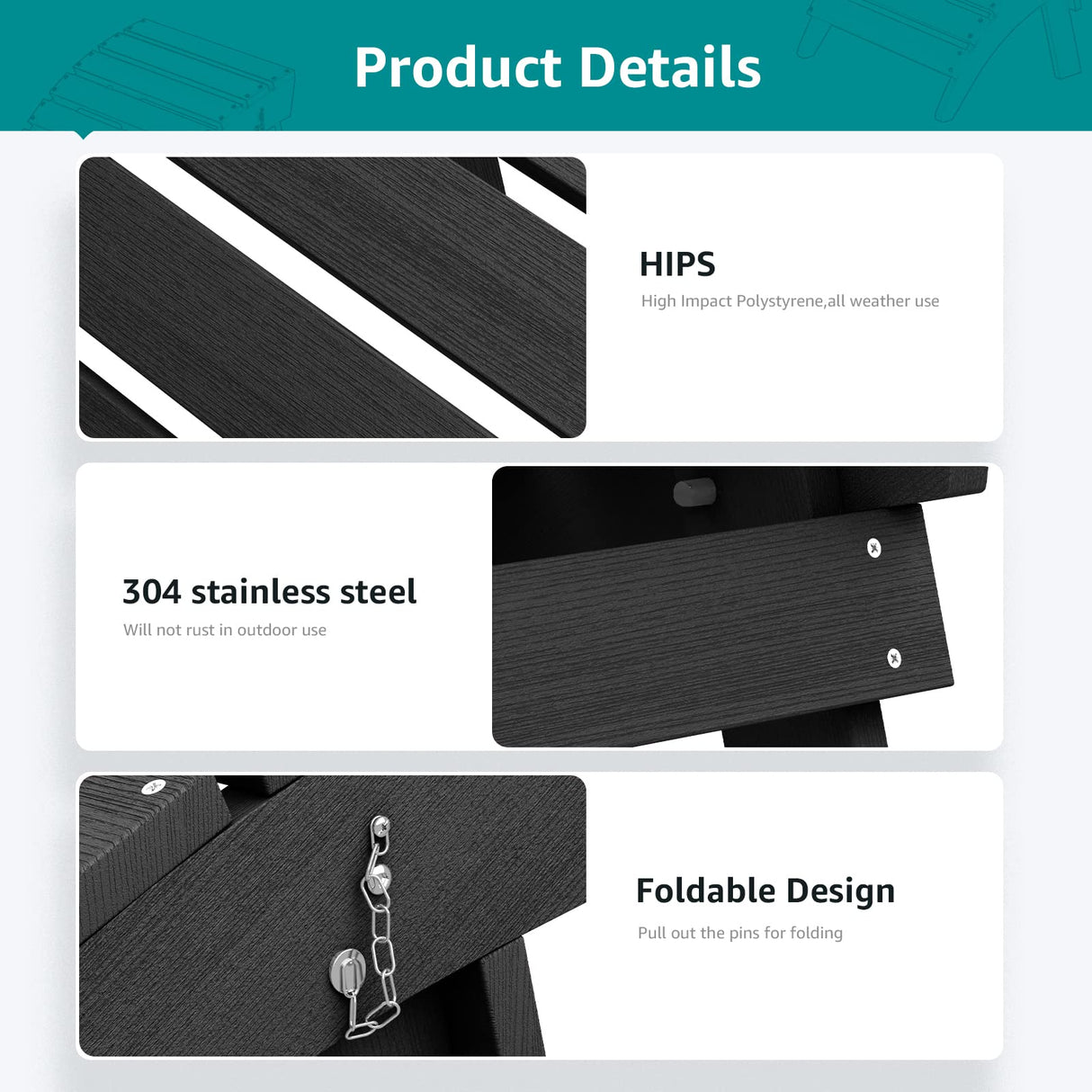 Folding Adirondack Ottoman, No-Assembly Footrest, Resistant Footstool