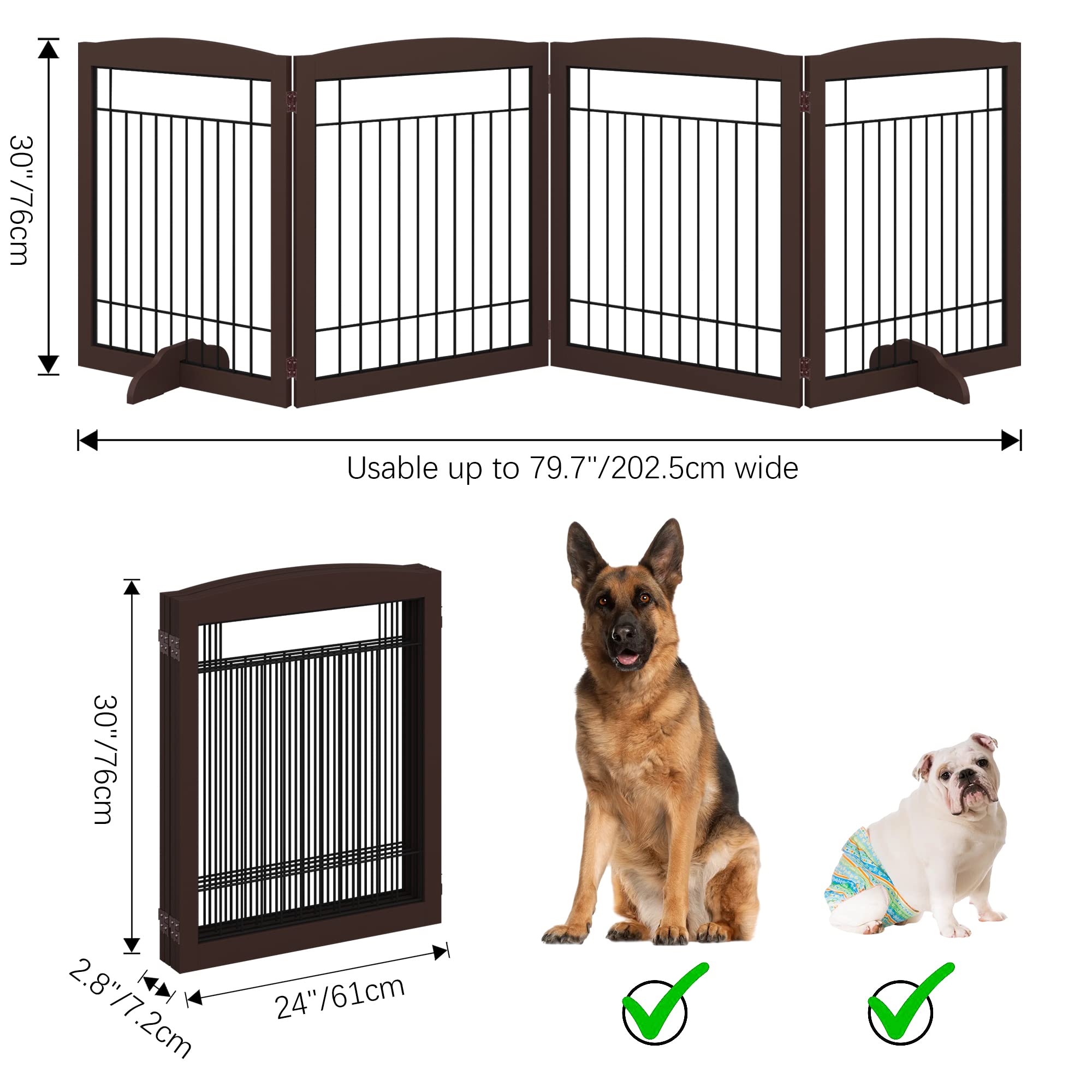 No-Assembly Folding 96" Extra Wide 30" Tall Wooden Dog Gate, Freestanding