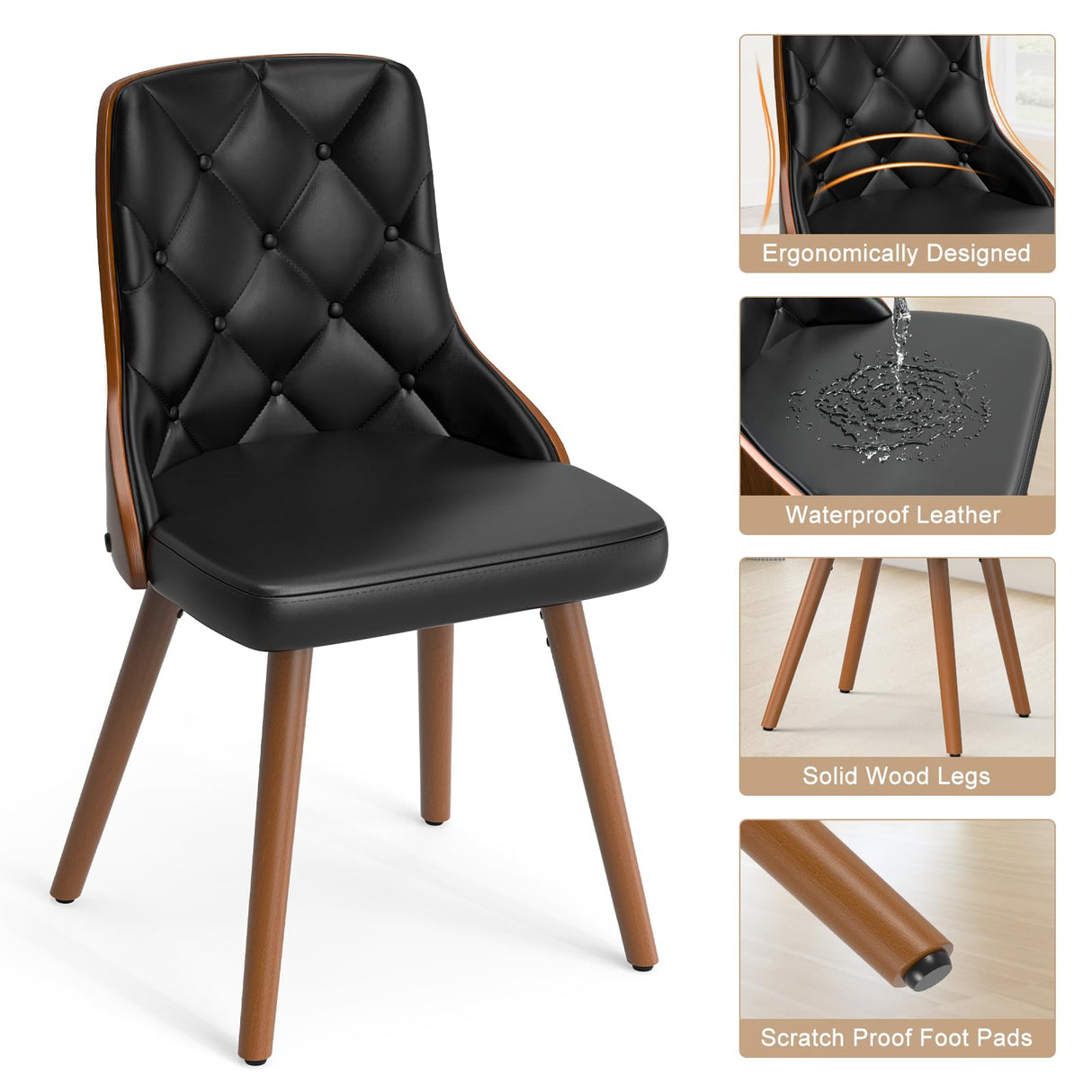 Dining Chairs Set of 6, Mid Century Modern PU Leather Kitchen Chairs