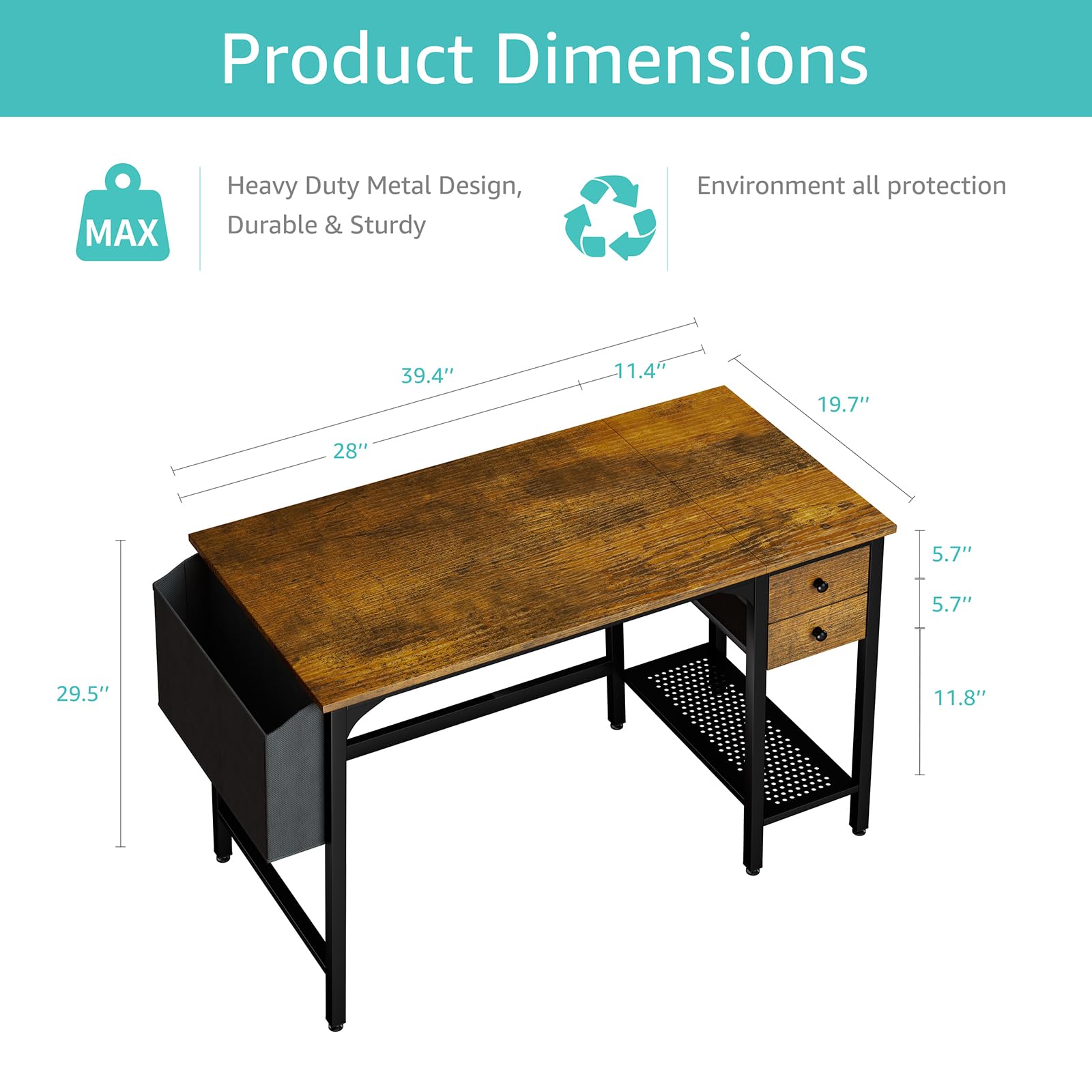 Small Desk with Drawers - 40 Inch Work Computer Desk for Small Space Home Office