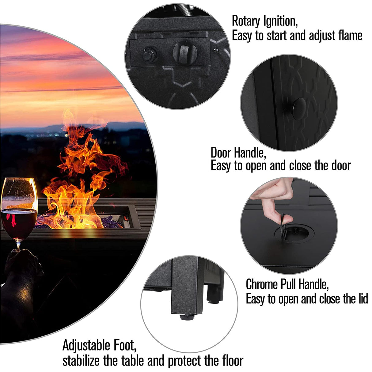 45” Outdoor Rectangular Gas Fire Pit Table,50000 BTU Propane Iron Plate Embossing Fire Table