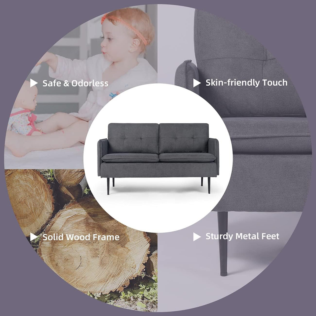 Metal Legs for Small Space Tufted Cushions Soft Sectional 2-Seat Couch