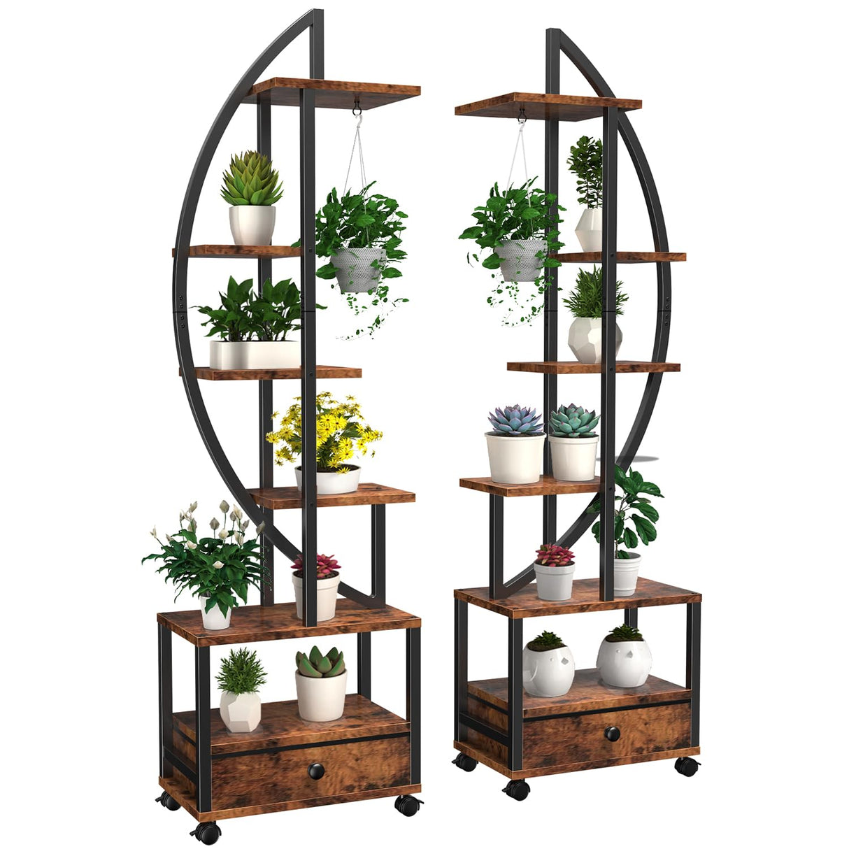 FRIZIONE 6-Tier Rustic Brown Metal Plant Stand – Multi-Layer Rolling Display Shelf