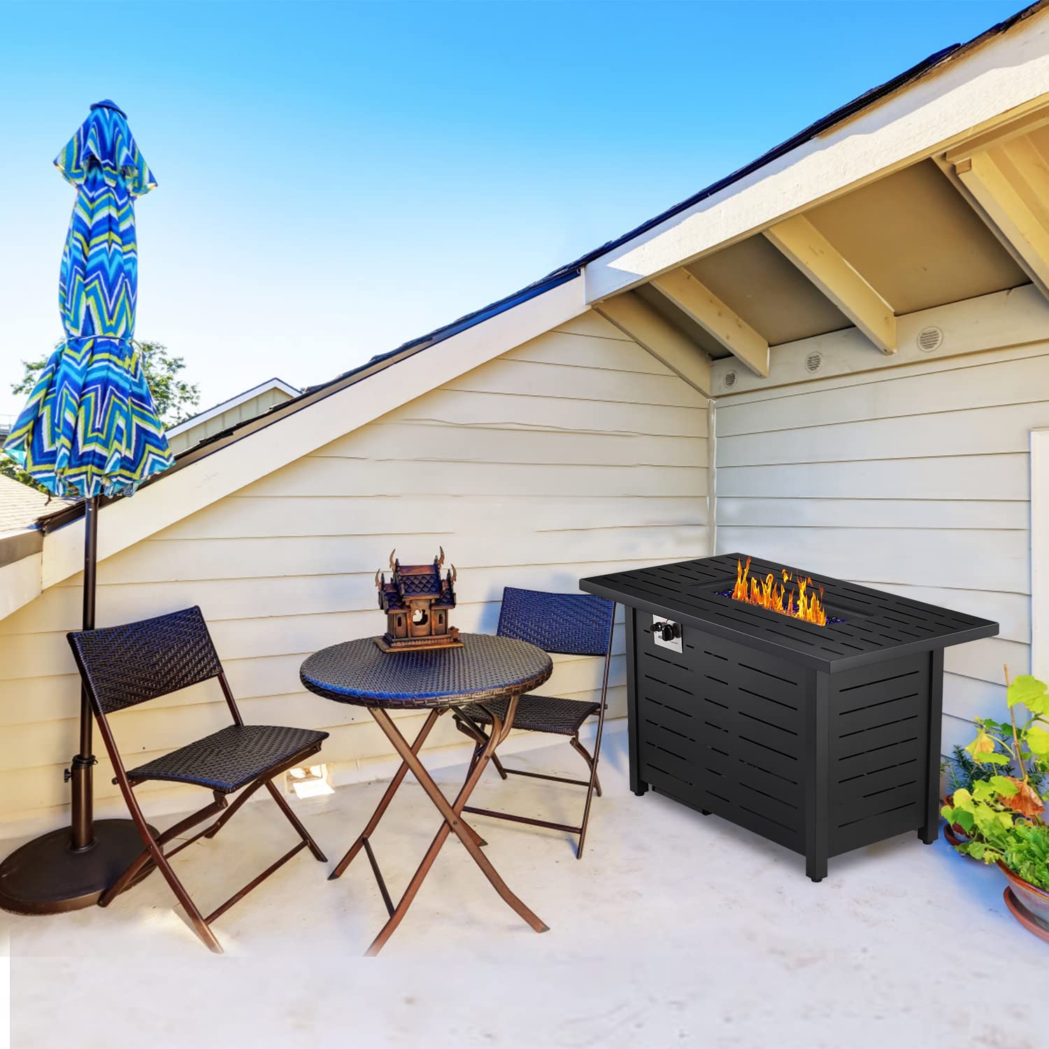 Fire Pit Propane Gas FirePit Table 43" Outdoor Fire Pit Tabletop with Lid