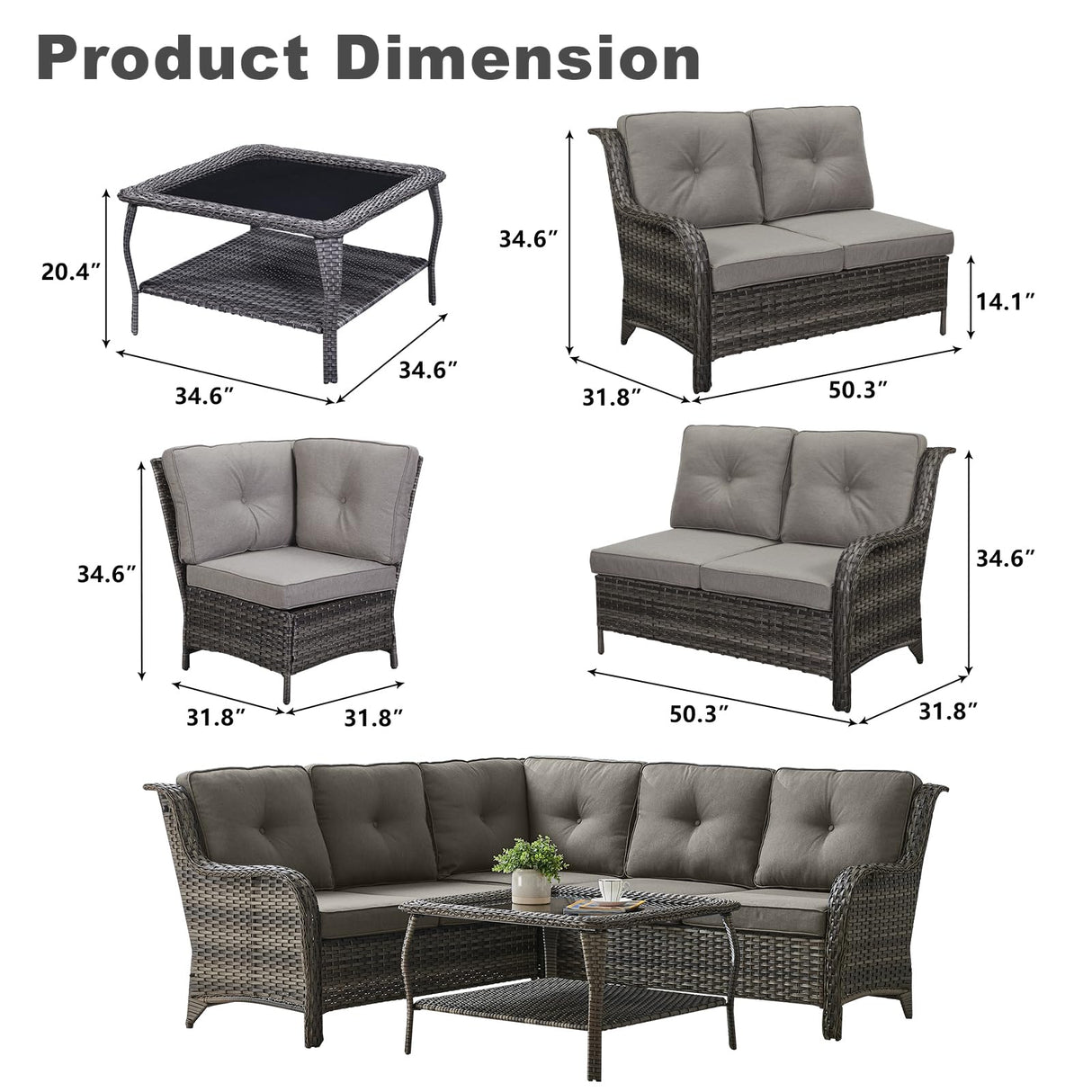 Wicker Patio Furniture Set - 7 Seater Rattan