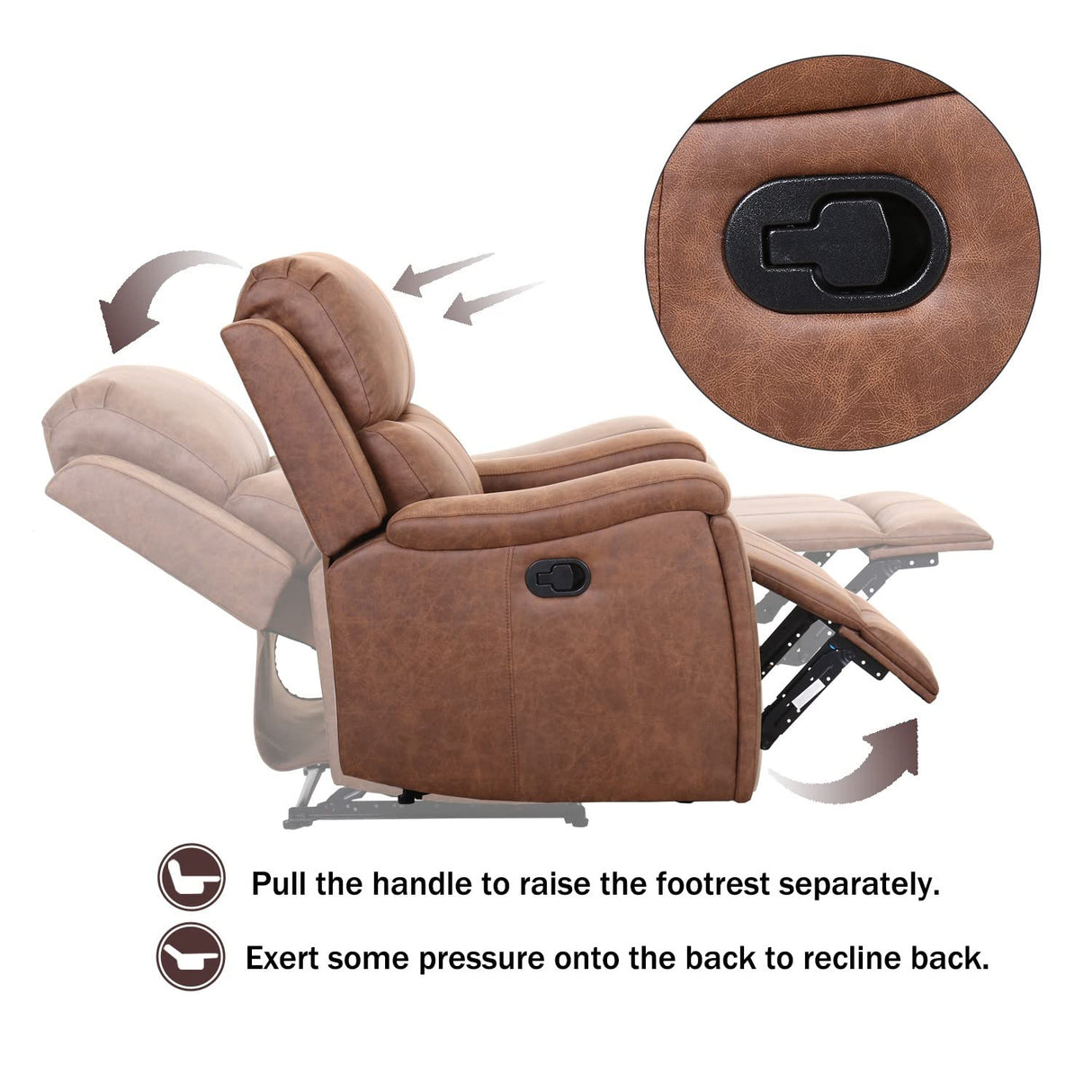 LuxeCove Manual Recliner Chair – Faux Leather, 145° Recline & Hidden Cup Holders