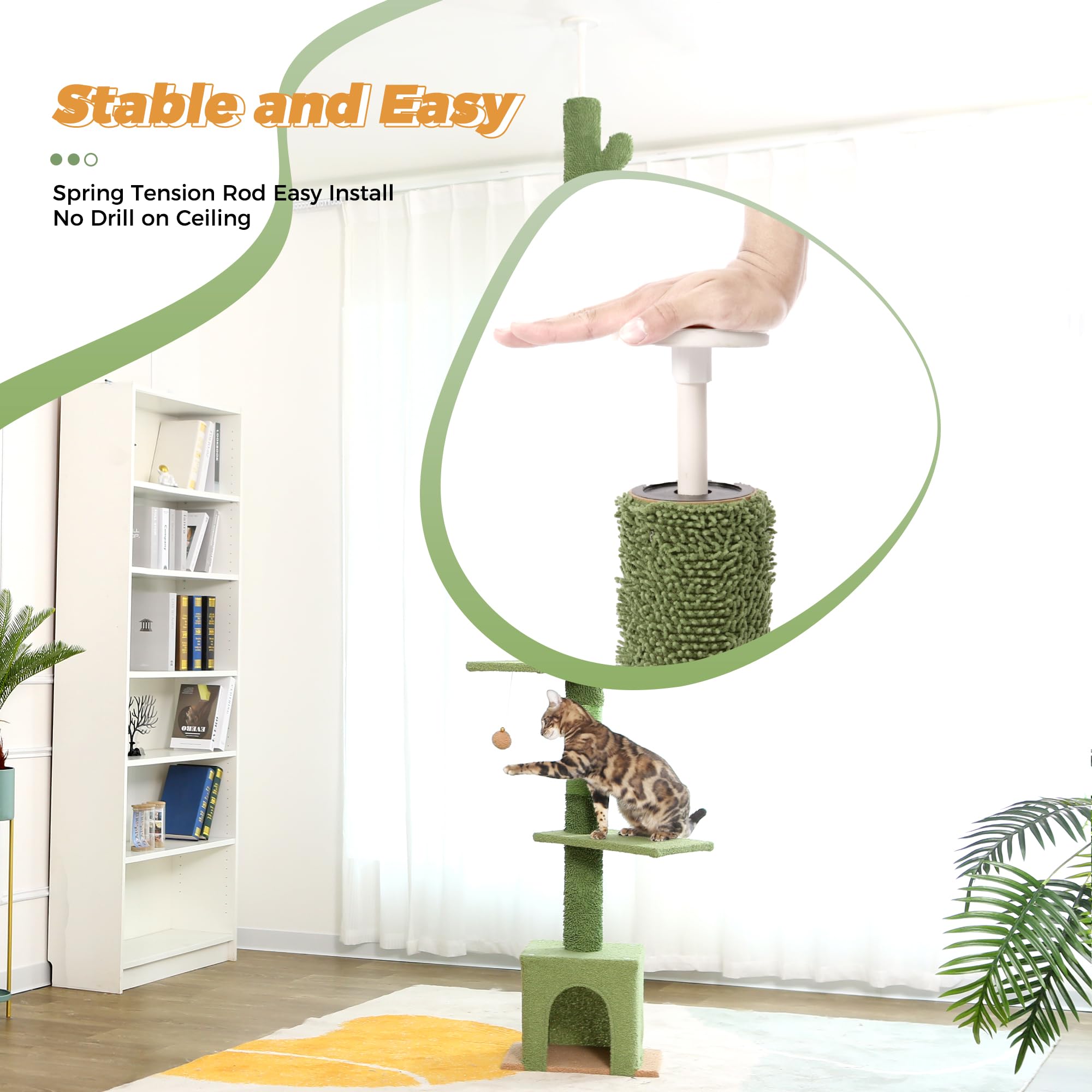 Floor to Ceiling Cat Tree Ajustable Height [82-108 Inches=208-275cm 6 Tiers Tower Fit