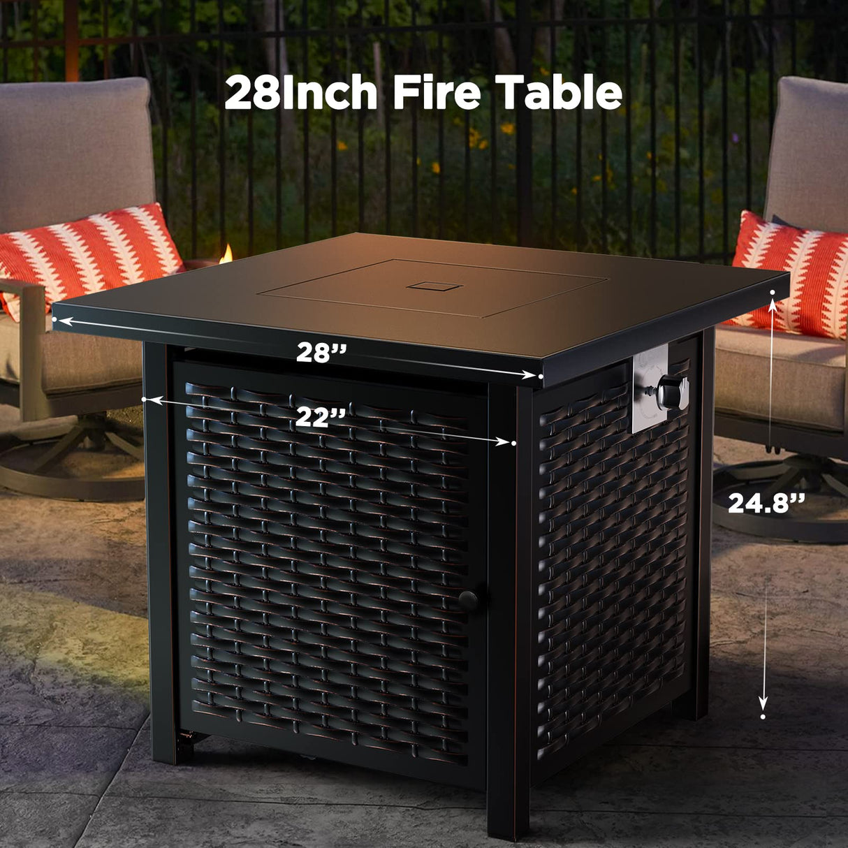 Propane Fire Pits 28 Inch Outdoor Gas Fire Pit, 50,000 BTU Steel Fire Table