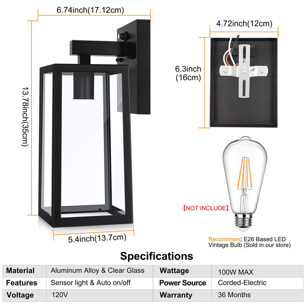 Dusk to Dawn Sensor Outdoor Wall Sconce, Exterior Wall Lantern Fixture